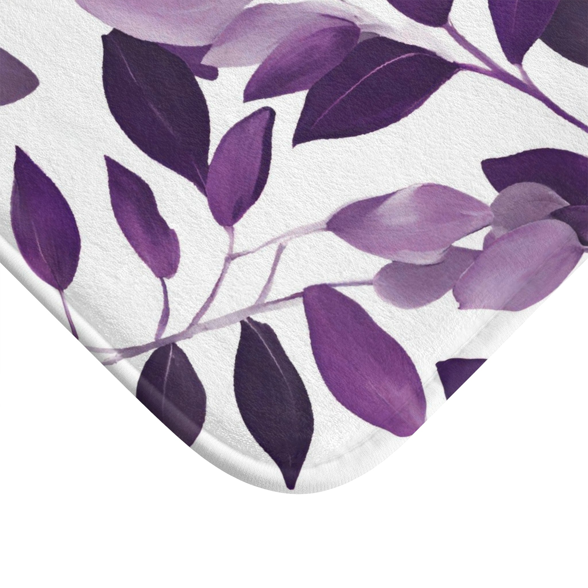 Purple Leaves Bath Mat | White Floral Kitchen Mat