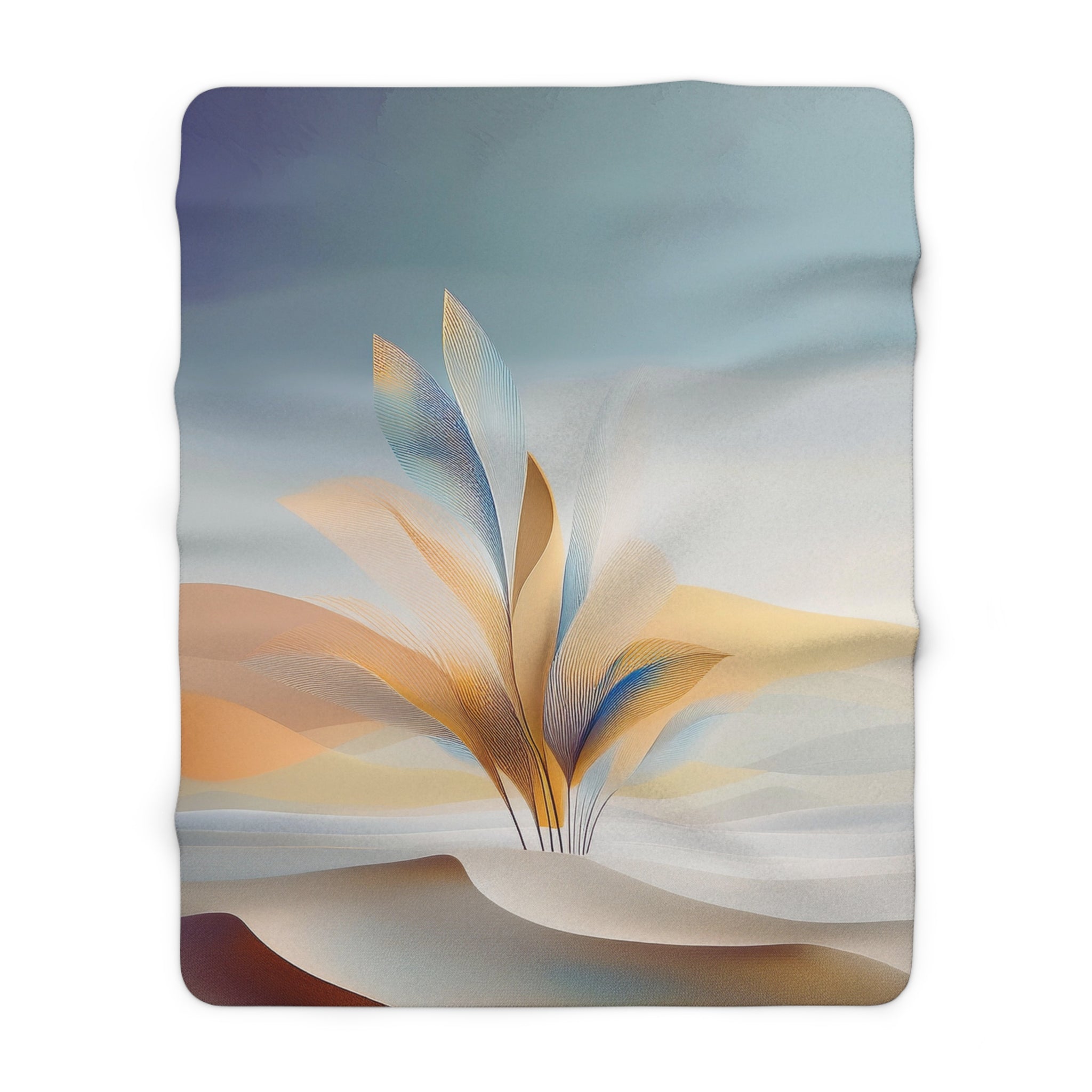 Floral Throw Blanket | Boho Blue Yellow Leaves, Hills