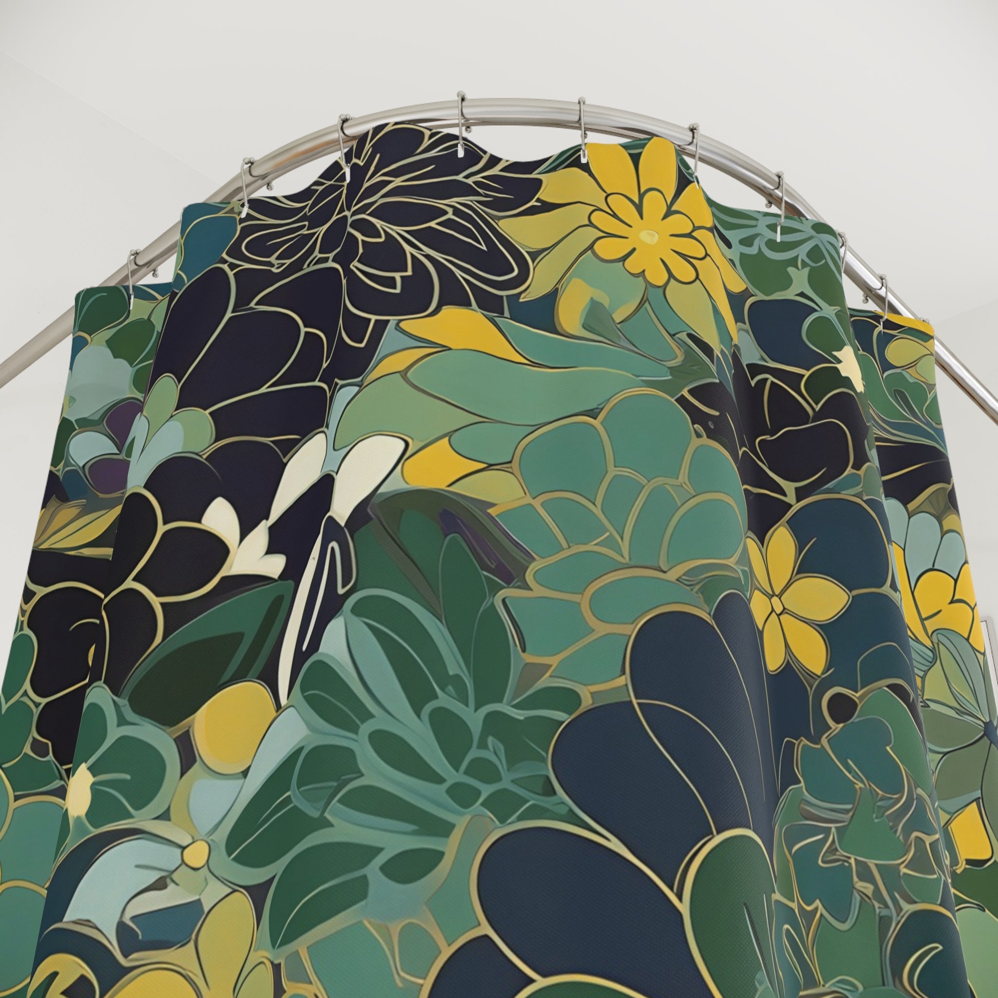 Abstract Floral Shower Curtain | Moody Colorful Fabric Curtain
