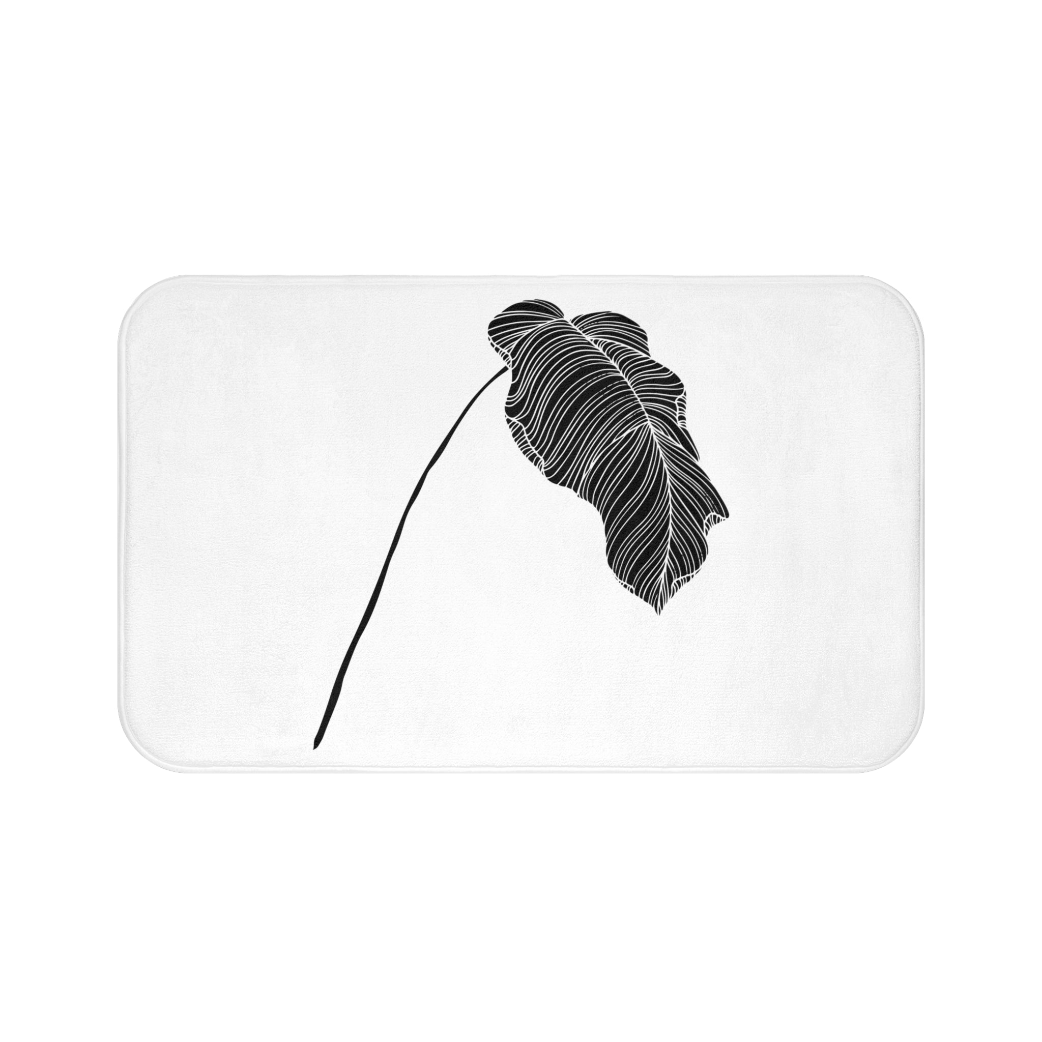 Minimalist Floral Bath, Kitchen Mat | White Black Palm Leaf