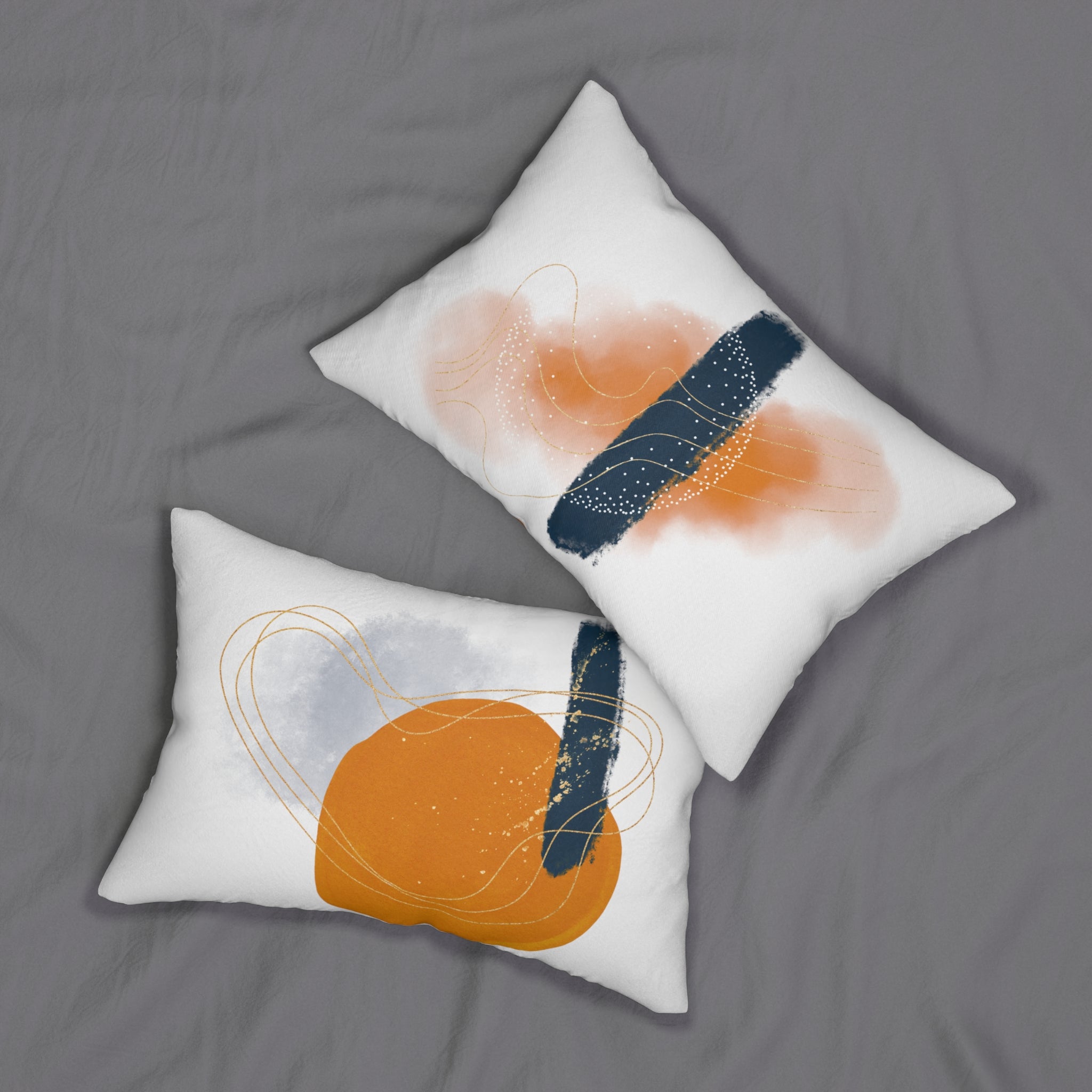Abstract Lumbar Pillow | White Navy Blue Burnt Orange