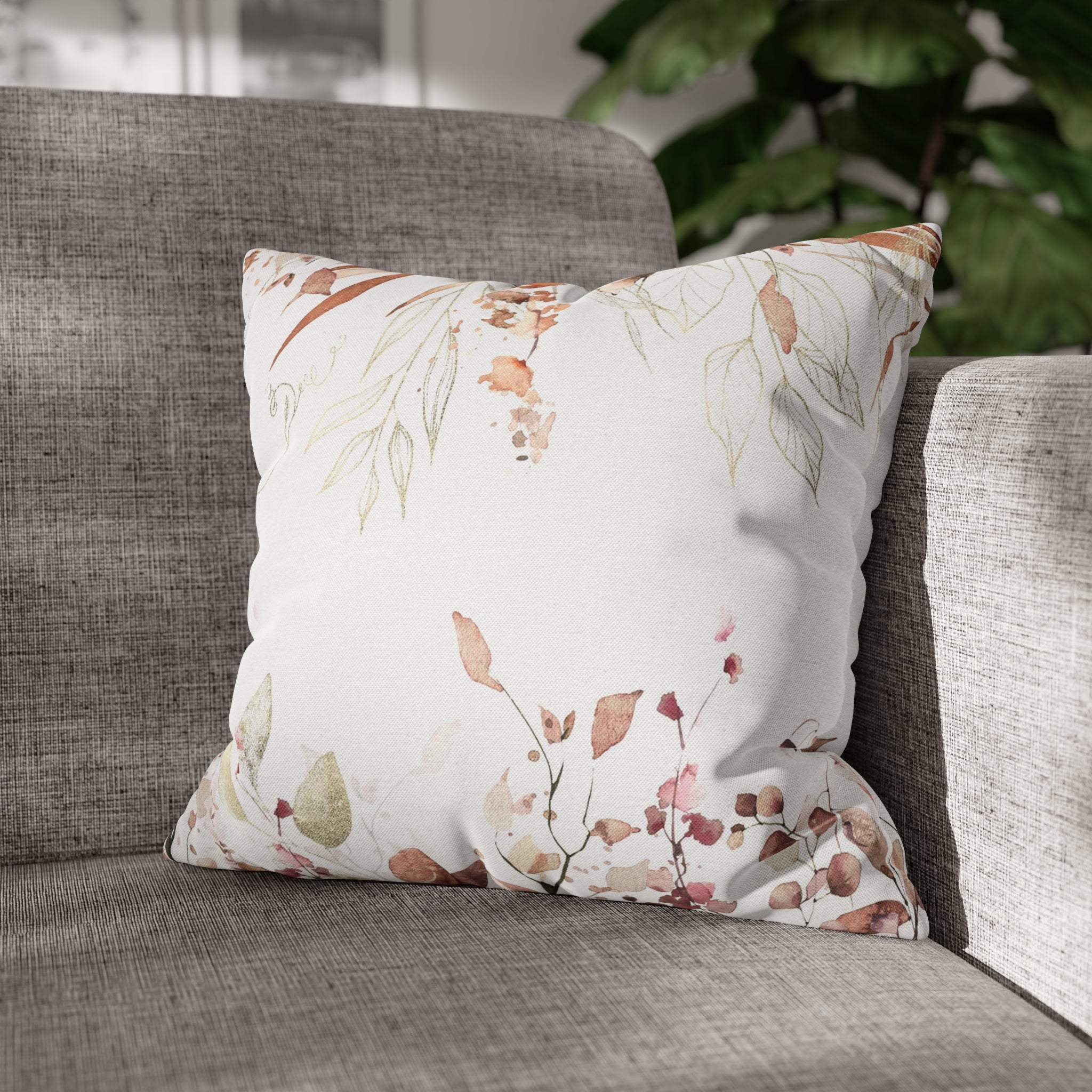 Floral Pillow Cover | White Beige Monstera Leaves