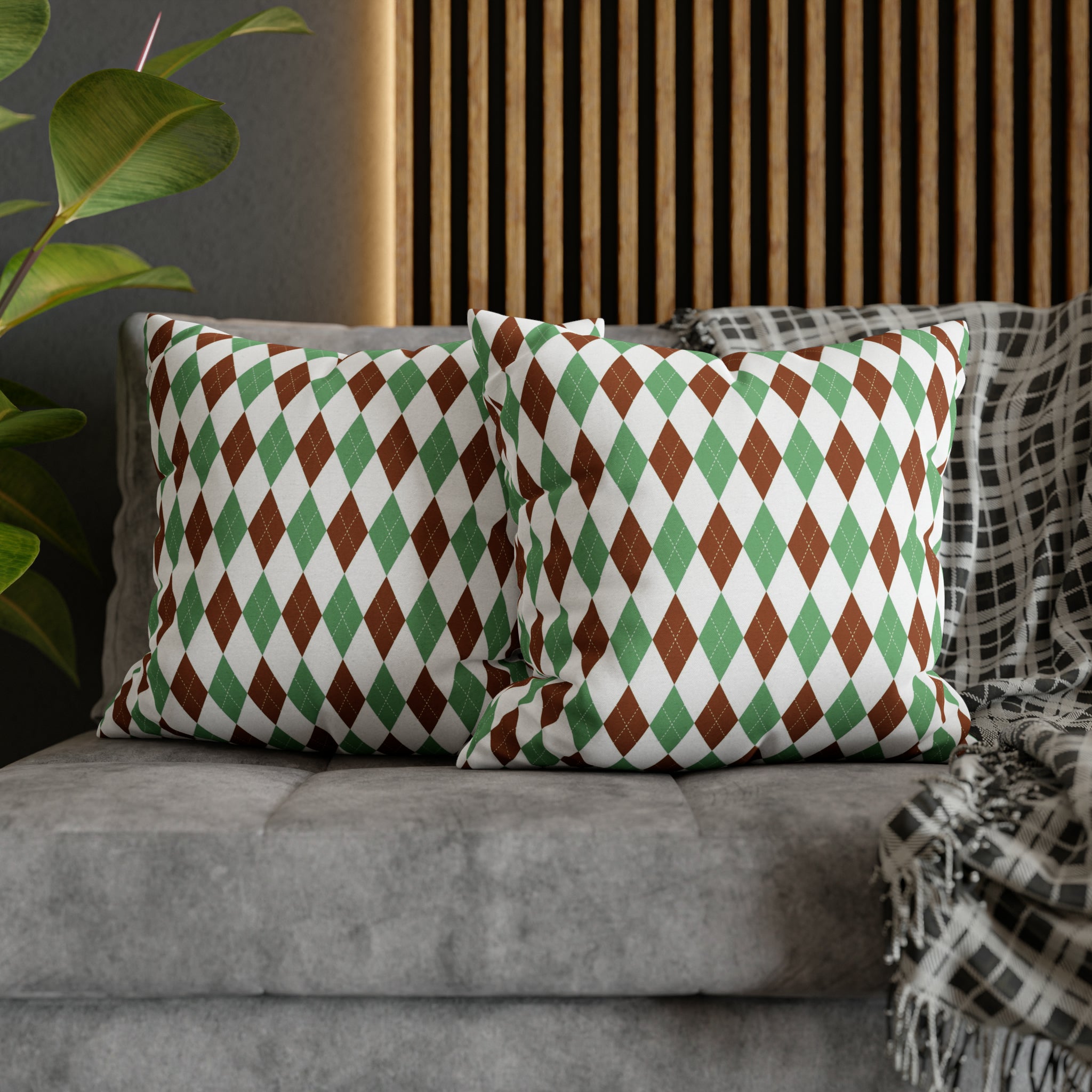 Argyle Pillow Cover | Diamond Checkered, Sage Green Brown