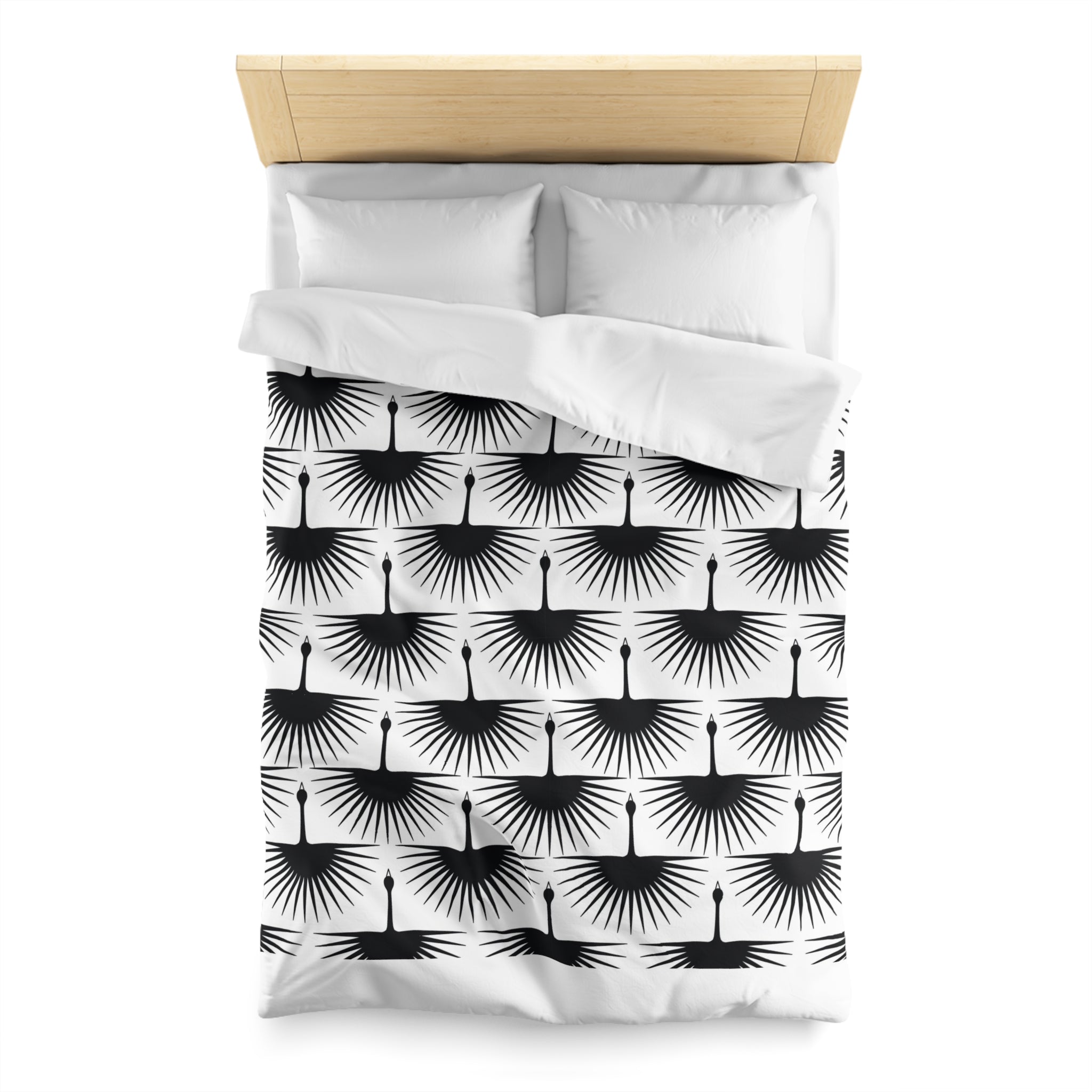 Boho Duvet Cover | Black White Crane Birds | Bedroom Decor