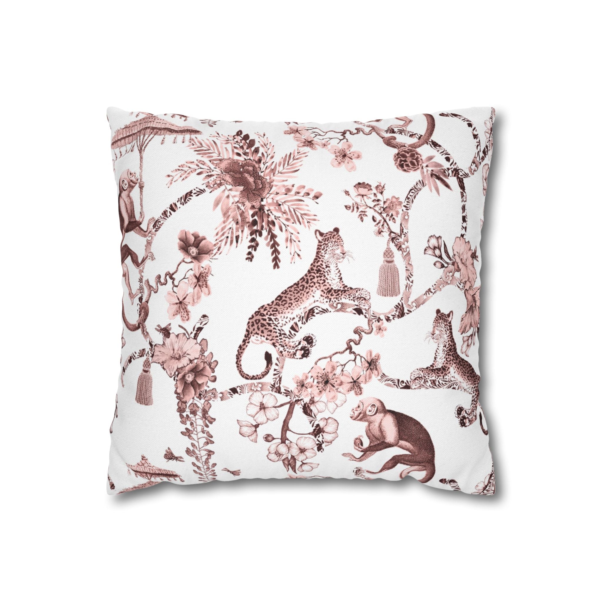Jungle Pillow Cover | Chinoiserie Blush Pink Brown White Pillowcase