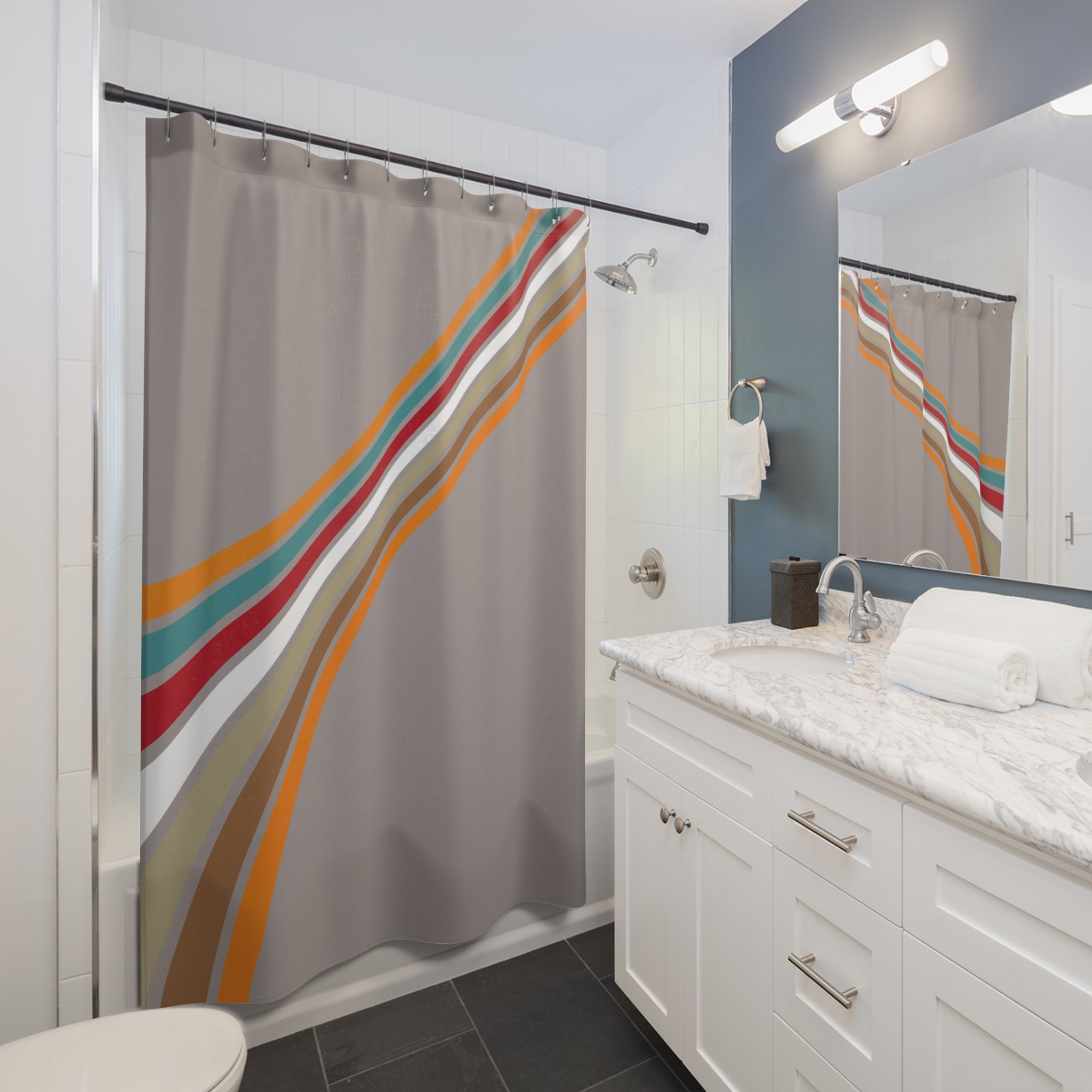 Abstract Fabric Shower Curtain | Beige Retro Bath Curtain