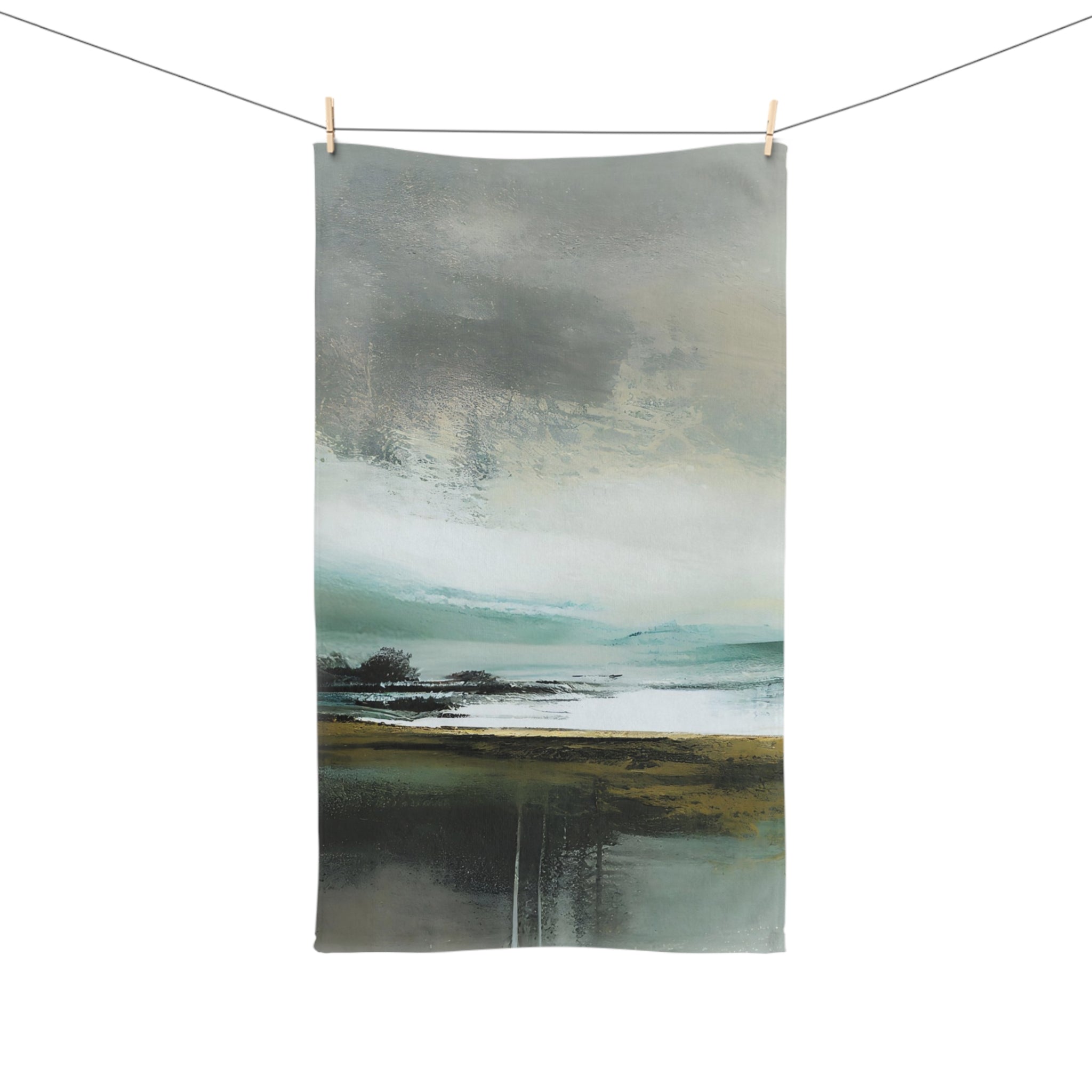 Kitchen, Bath Hand Towel | Abstract Landscape, Grey Teal Green