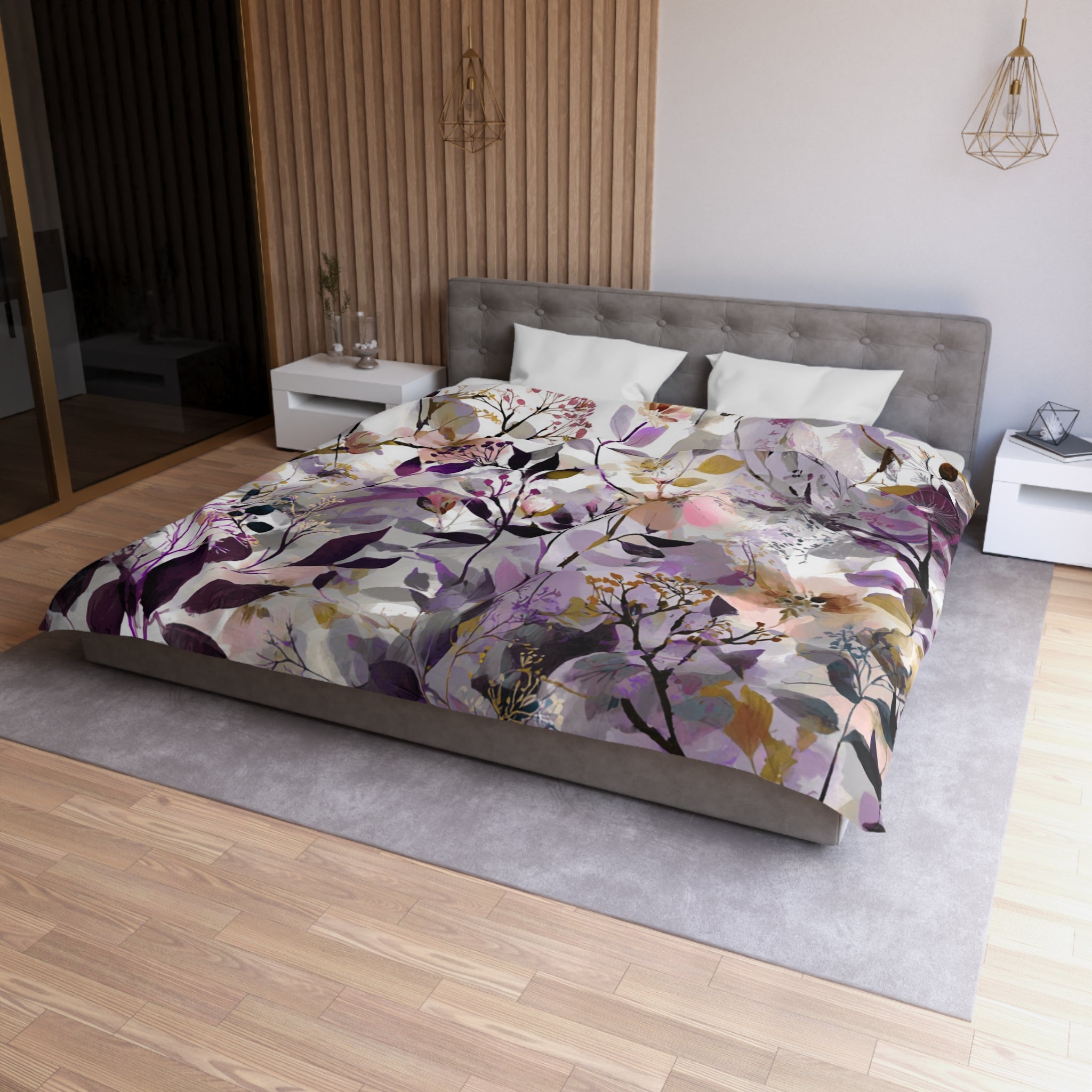 Floral Duvet, Pillow Cover | Purple Beige Bedroom Decor