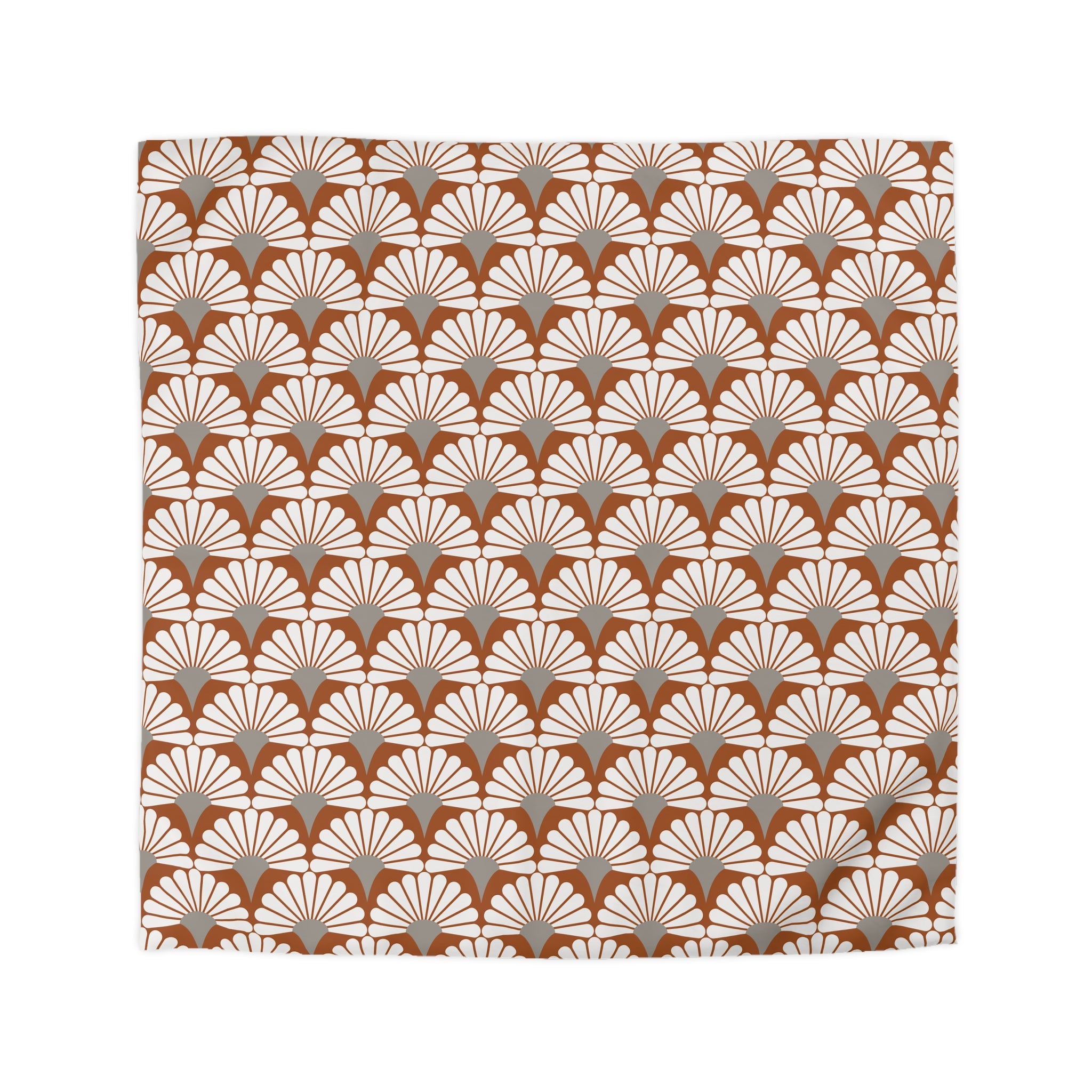 a square with a repeating pattern of white and brown flowers or leaves.