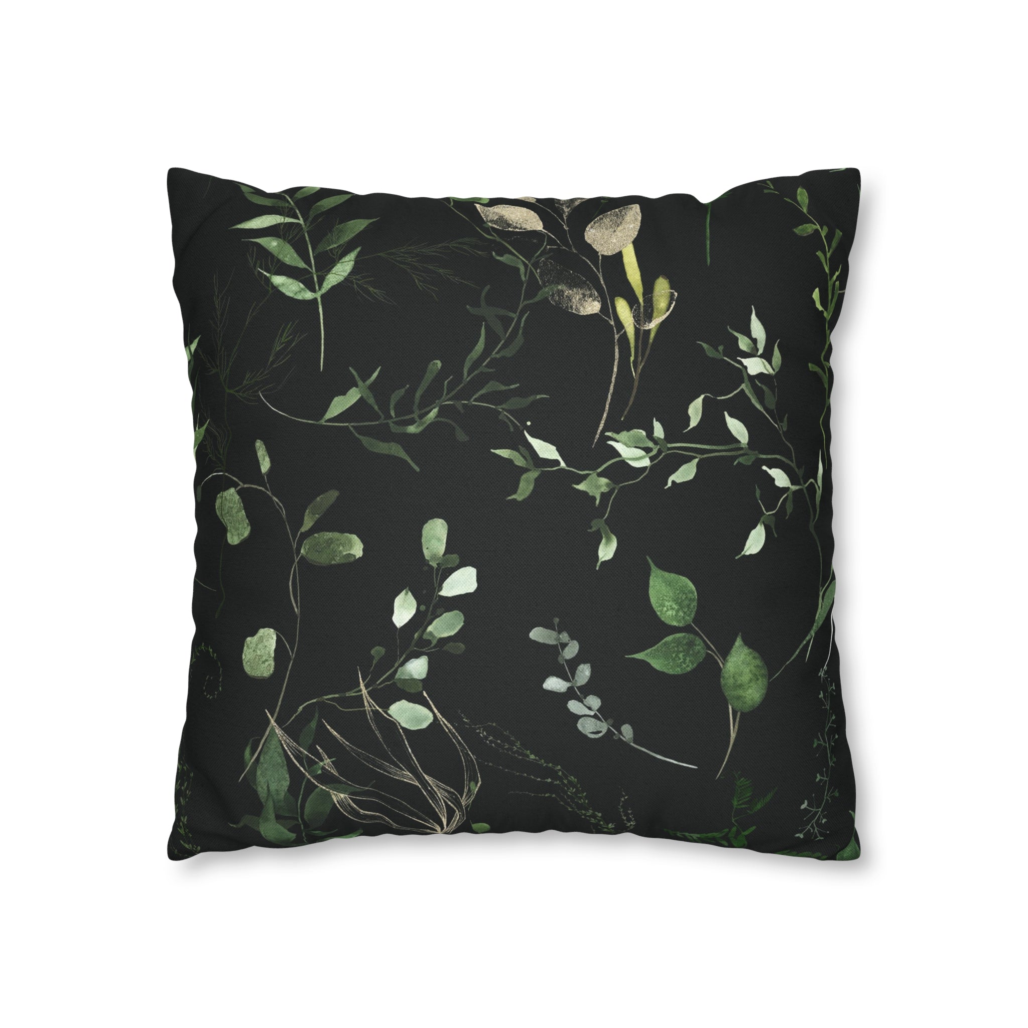 Black Floral Pillow Cover | Beige Sage Green Leaves