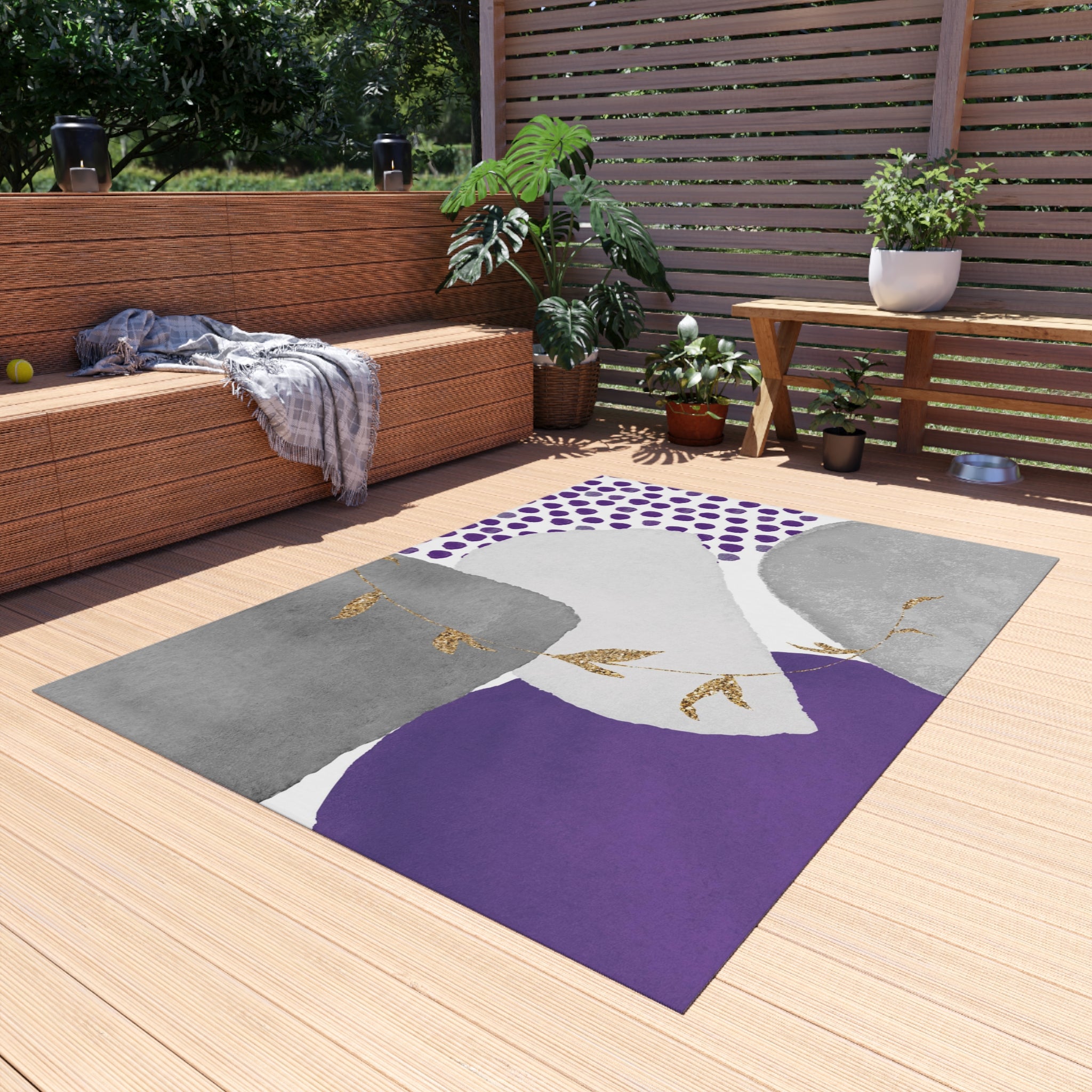 Abstract Outdoor Rug | Grey Lilac Lavender Purple | Minimalist, Stylish Patio, Porch Floor Mat