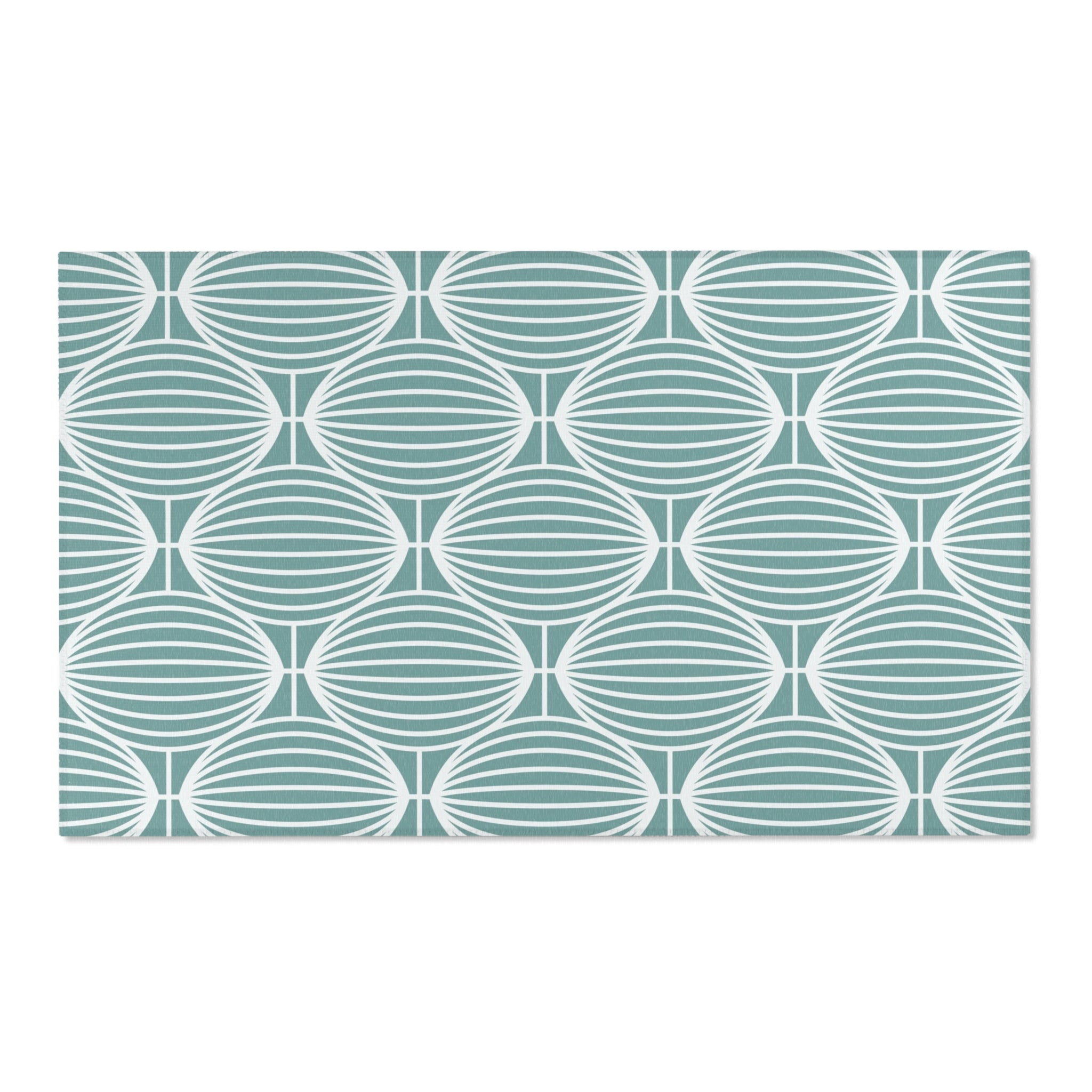 Art Deco Boho Area Rug | Teal Blue Geometric Minimalist