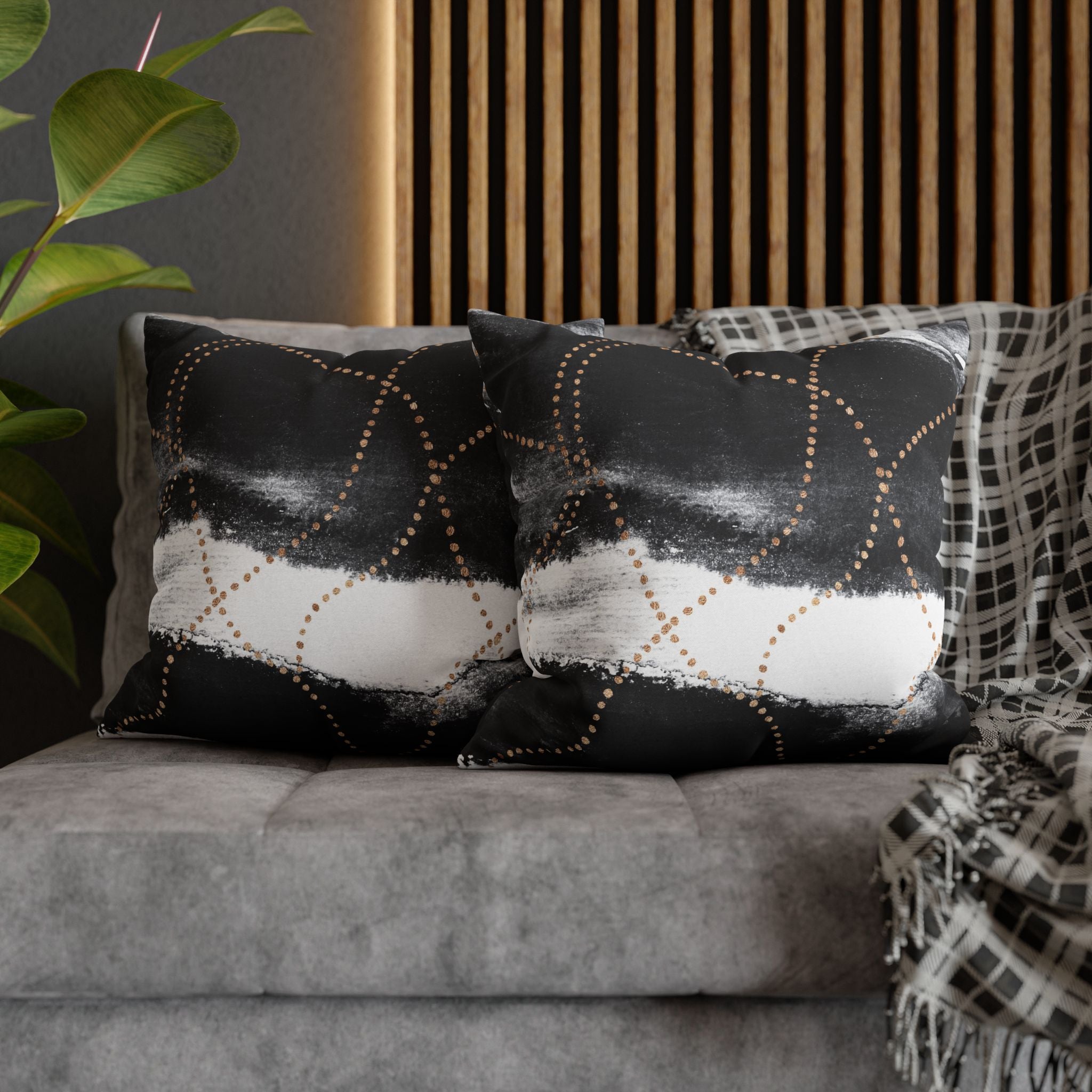 Abstract Throw Pillow Cover, Black White Modern Organic Decor Cushion