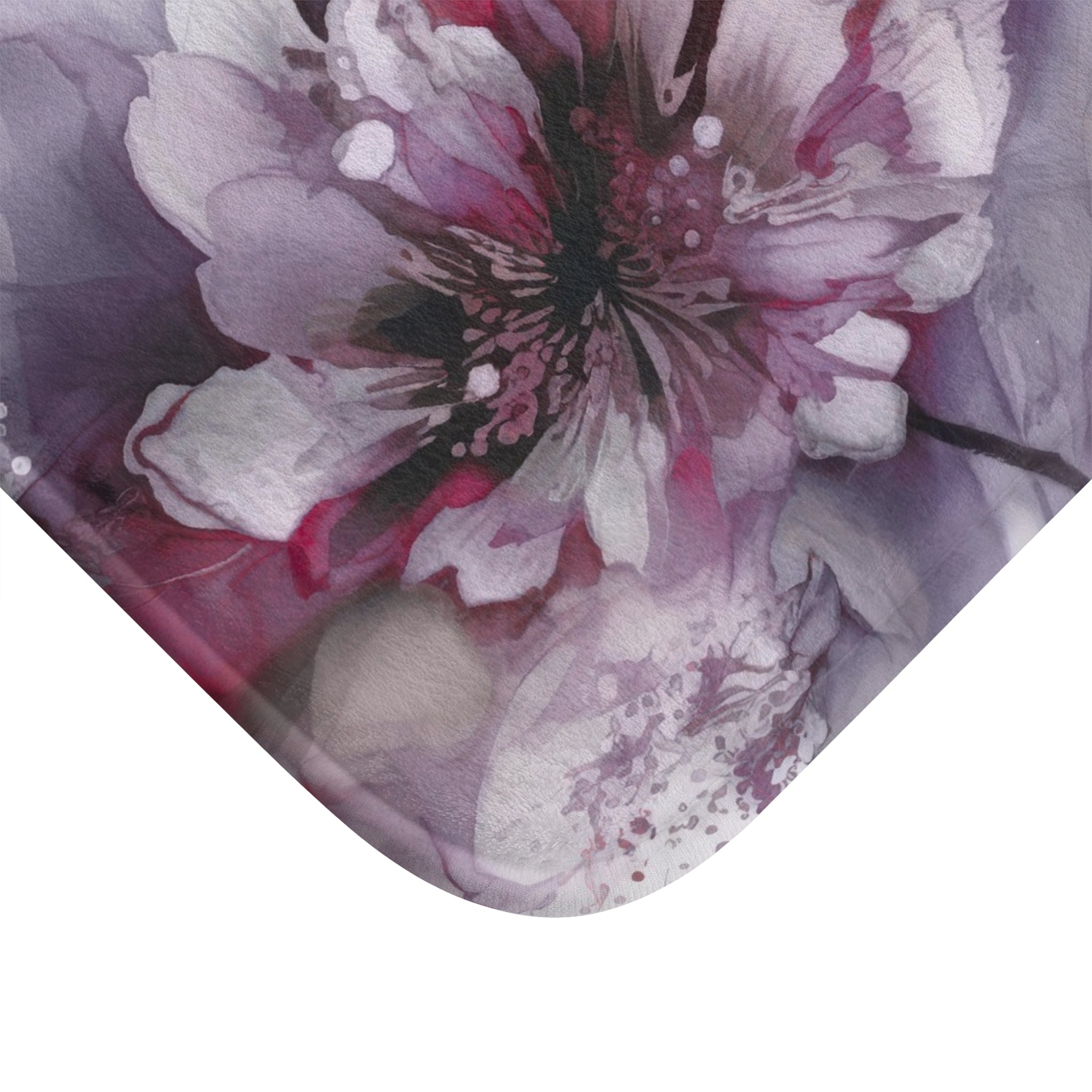 Boho Floral Bath Mat | White Lavender Purple, Pink Kitchen Mat