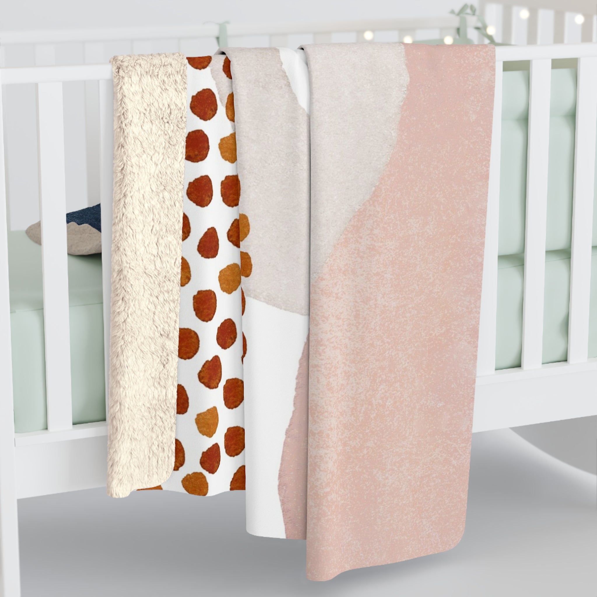 Abstract Throw Blanket | Navy Blue, Rust Red, Blush Pink Modern Art