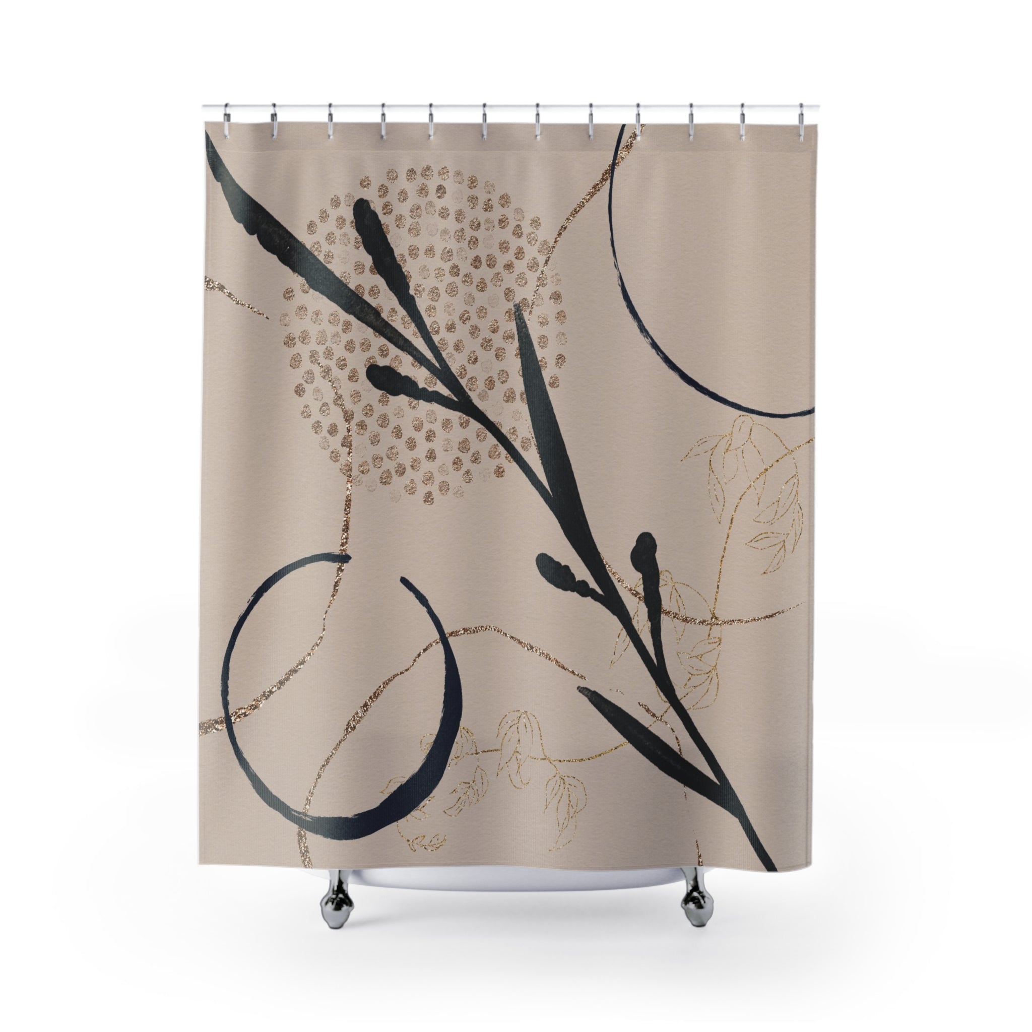 a shower curtain with a floral design on it