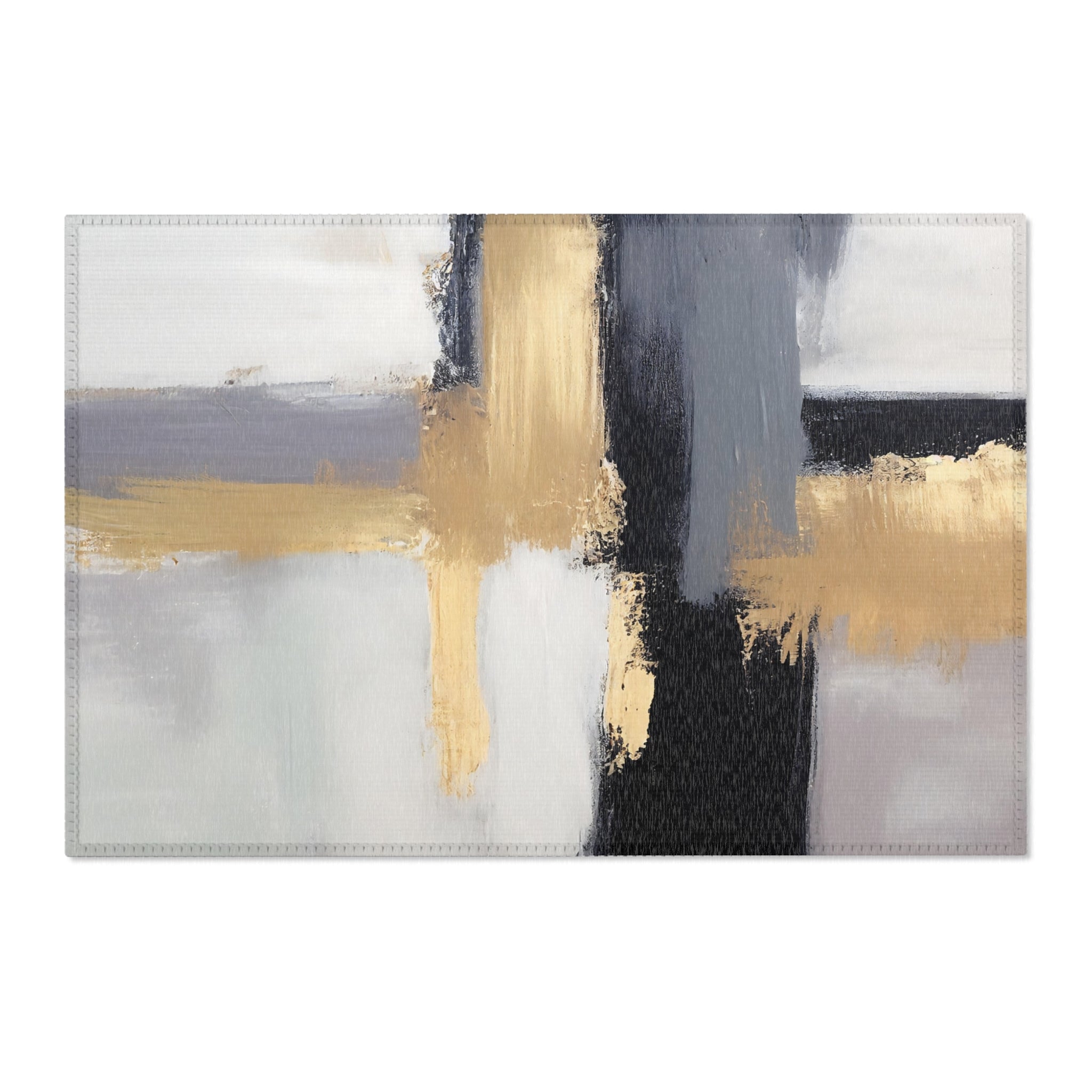 Abstract Large Area Rug | Modern Black Muted Gold Grey Watercolor Rug