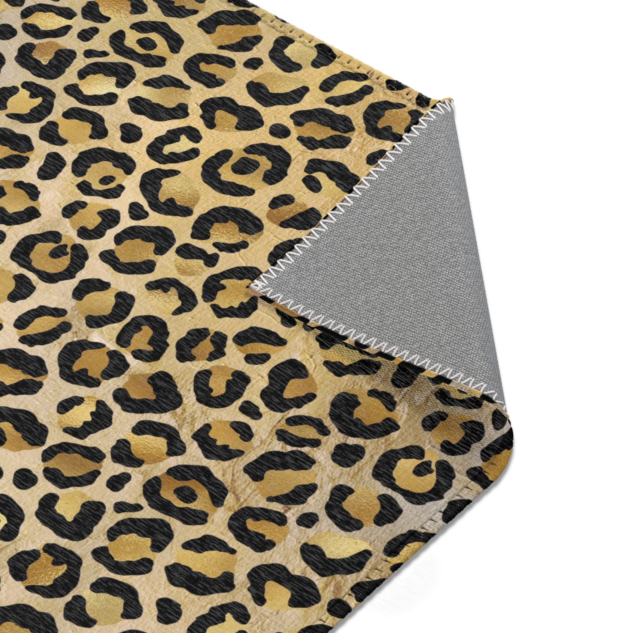 Beige Leopard Large Area Rug | Gold Beige, Black Animal Print