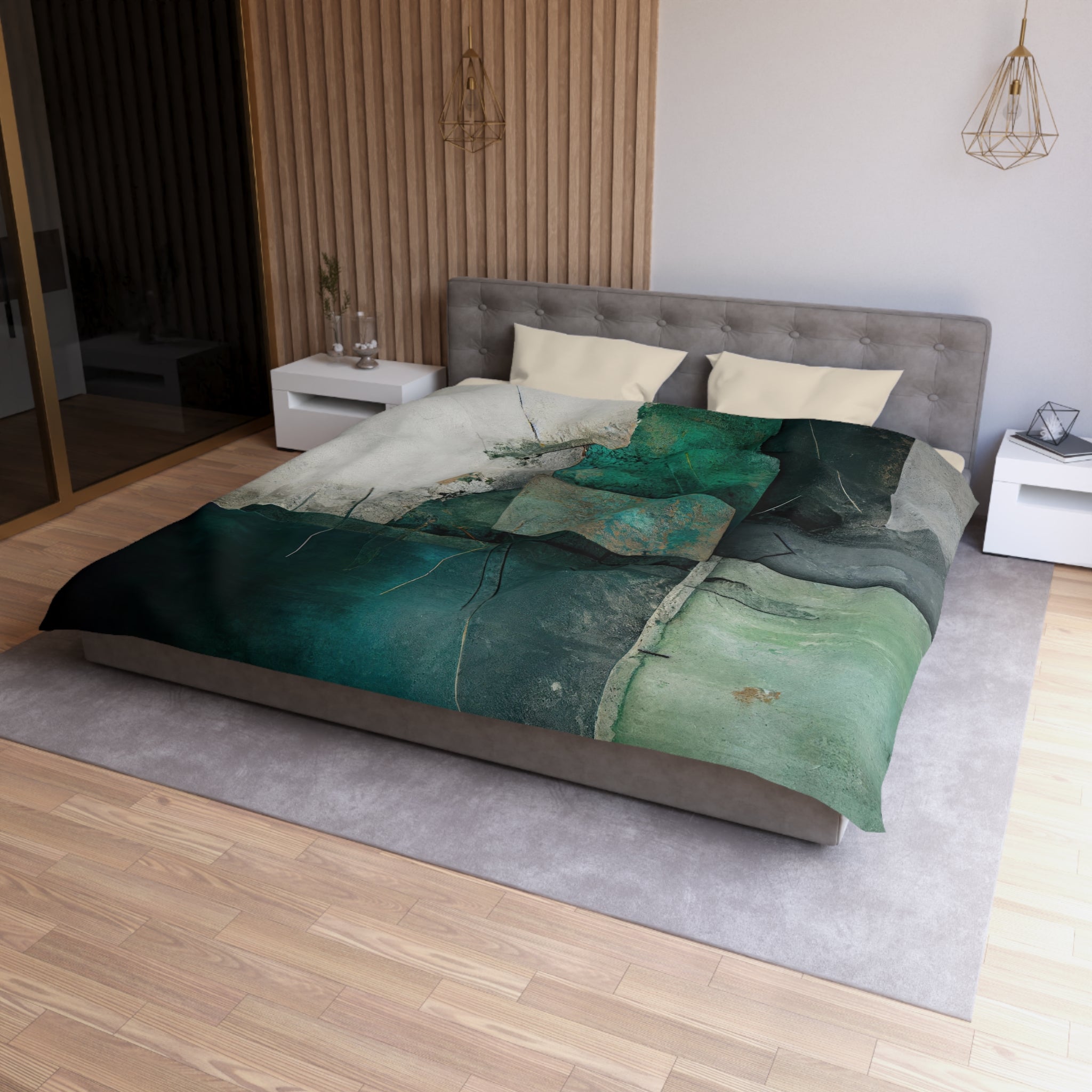 Rustic Abstract Duvet Cover | Sage, Teal Green Grey | Bedroom Decor