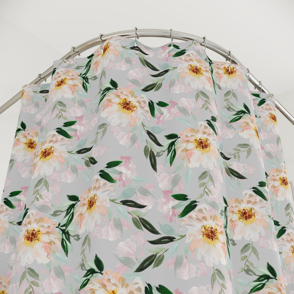 Peach Sage Watercolor Peony Shower Curtain, Bath Curtain 71x74