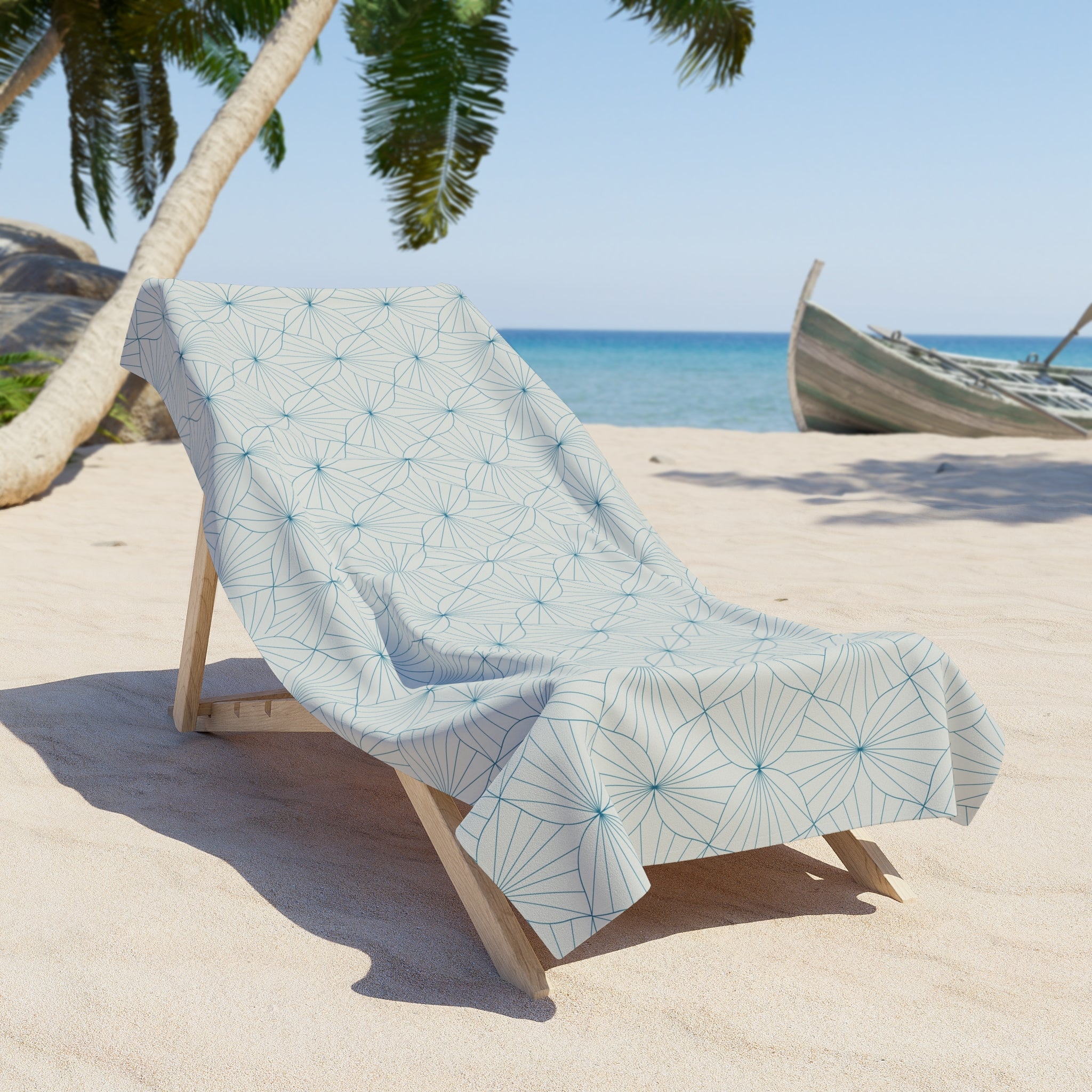 Bath, Beach Towel | Art Deco Geometric Blue Grey
