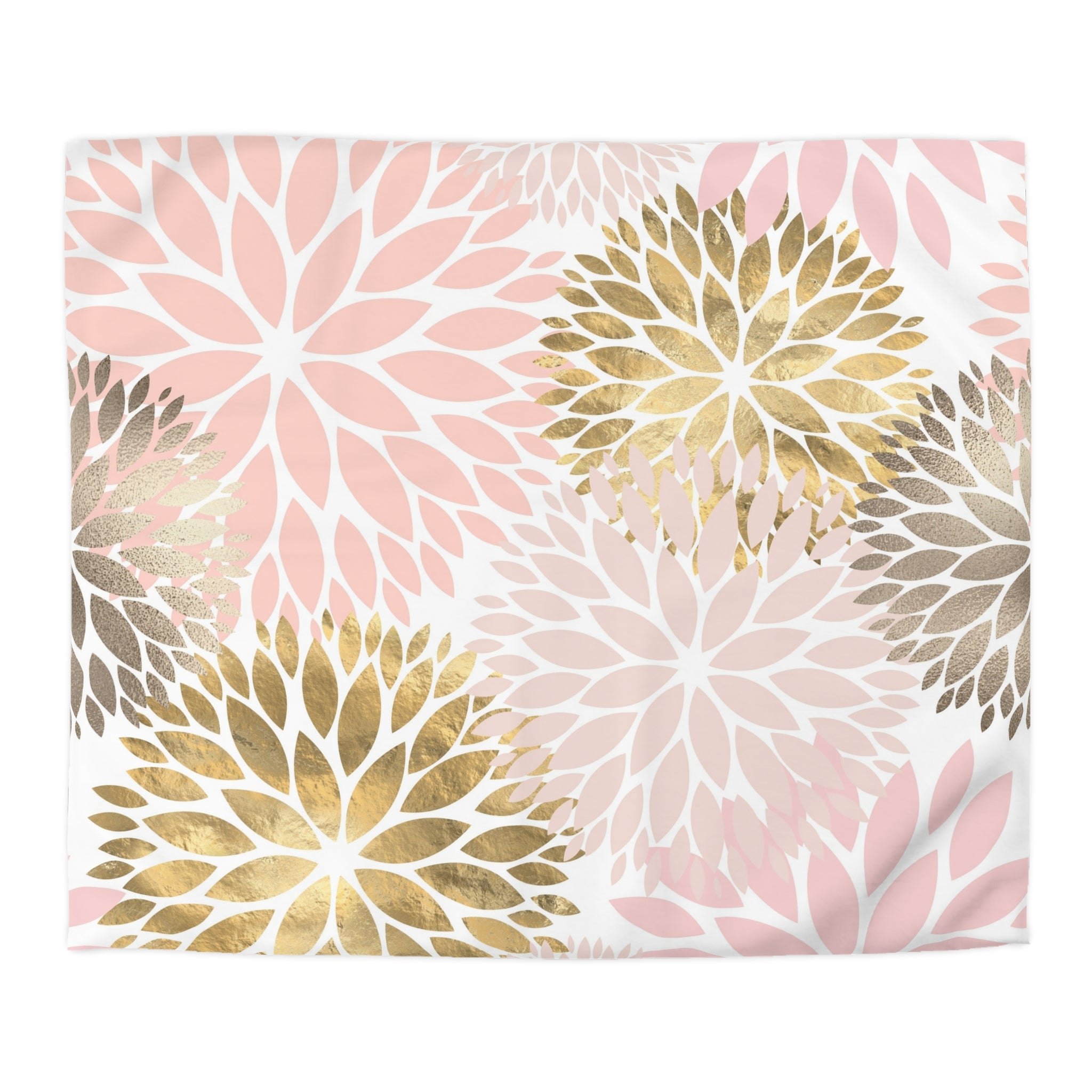 Floral Duvet Cover | Dhalia Blush Pink, Gold Beige White | Bedroom Decor