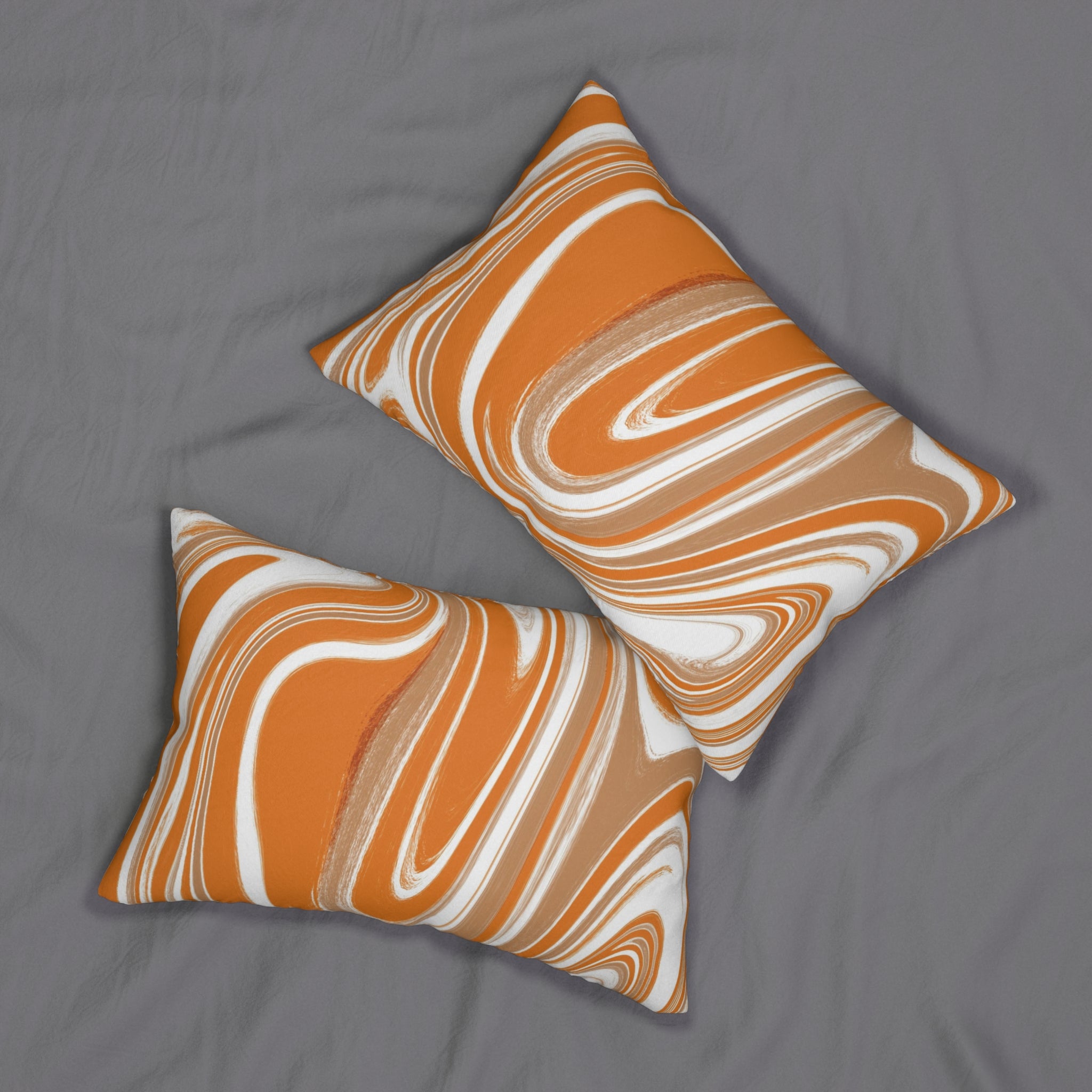 Abstract Lumbar Pillow | Orange Beige White Marble