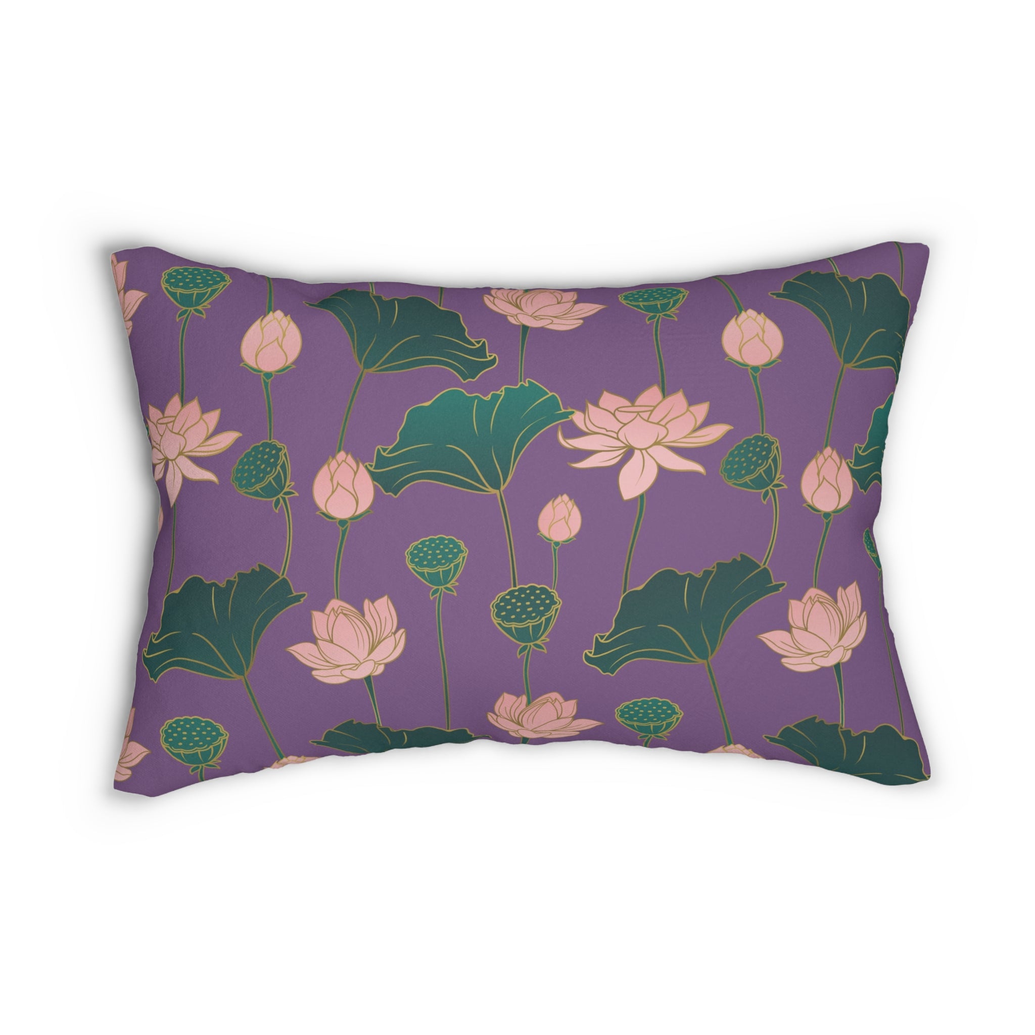 Lotus Lumbar Pillow | Purple Green Pink Floral