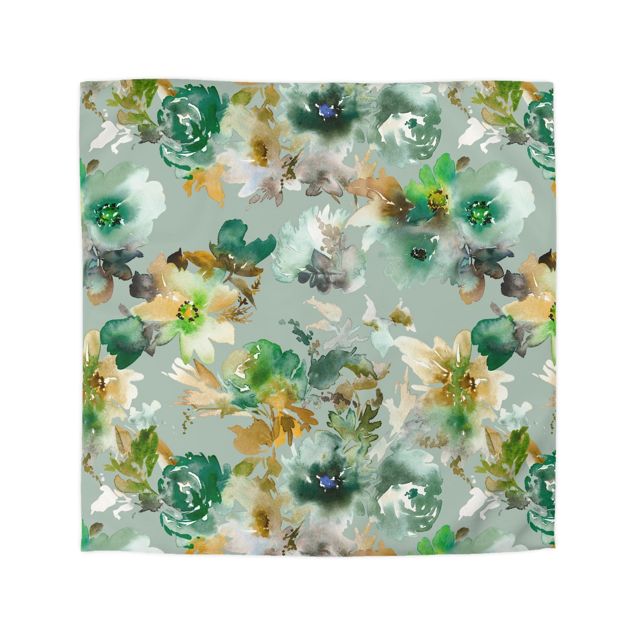 Floral Duvet, Pillow Cover Set | Green Beige Watercolor Bedroom Set