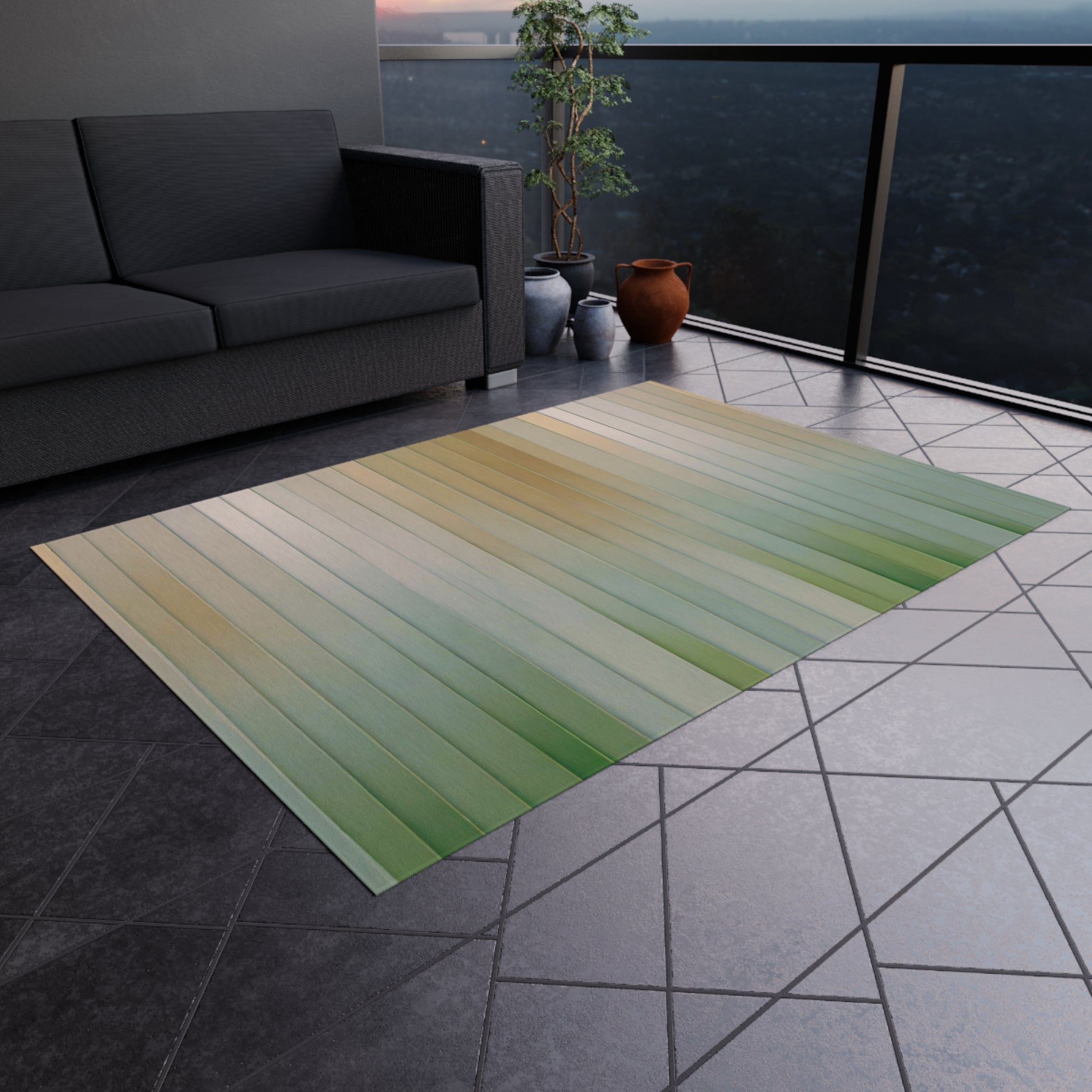 Abstract Outdoor Rug | Teal, Sage Green, Pink, Beige | Minimalist, Stylish Patio, Porch Floor Mat