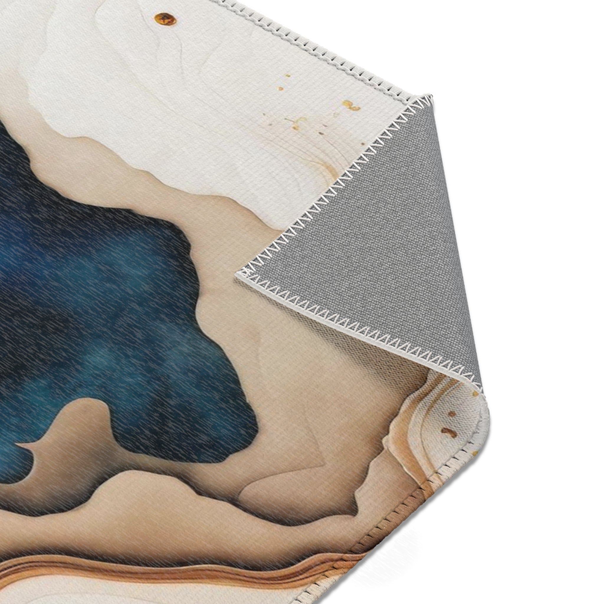 Abstract Large Area Rug | Navy Blue, Brown Beige Liquid Ink