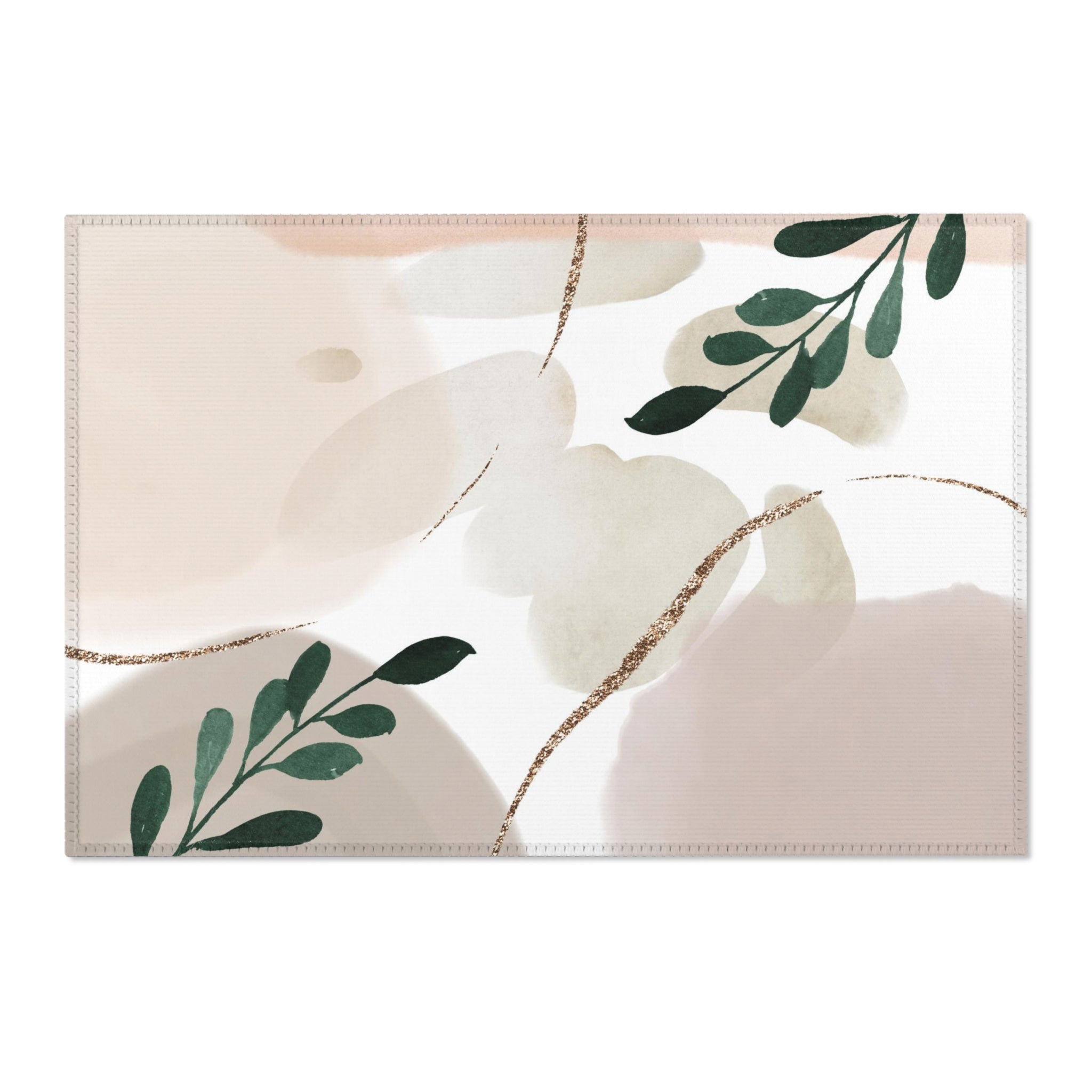 Abstract Boho Area Rug | Emerald Green, Blush Beige