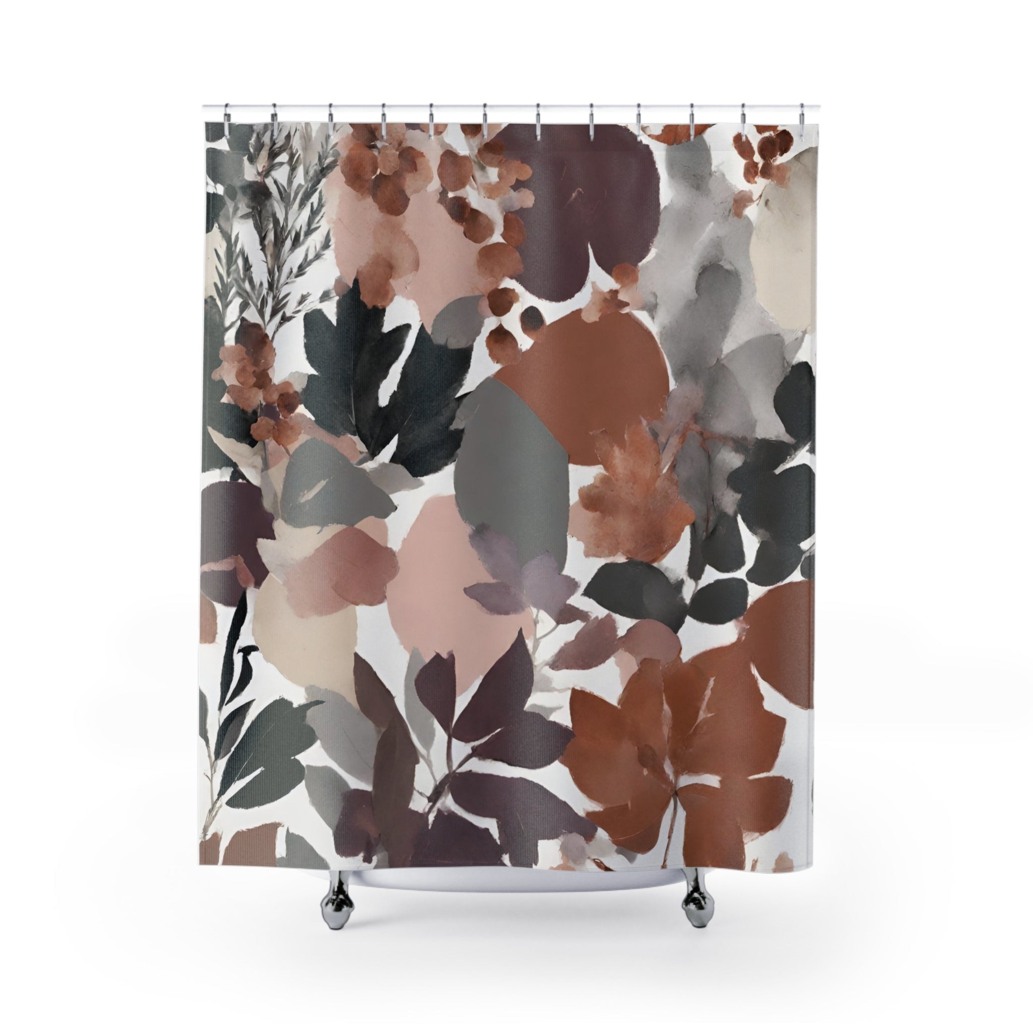 Autumn Floral Shower Curtain | Colorful Brown Grey black