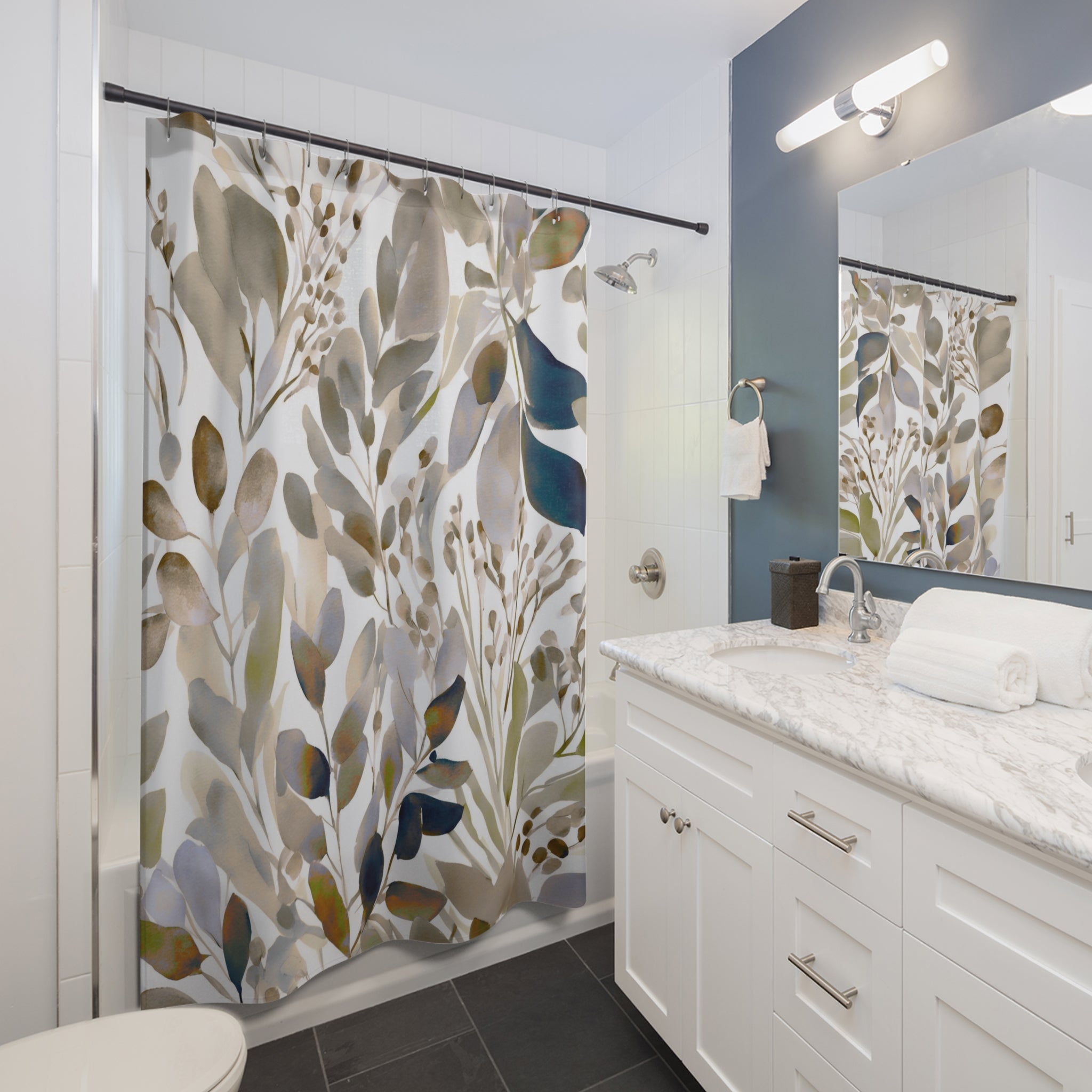 Boho Abstract Leaves Shower Curtain | Earthy Neutral Watercolor