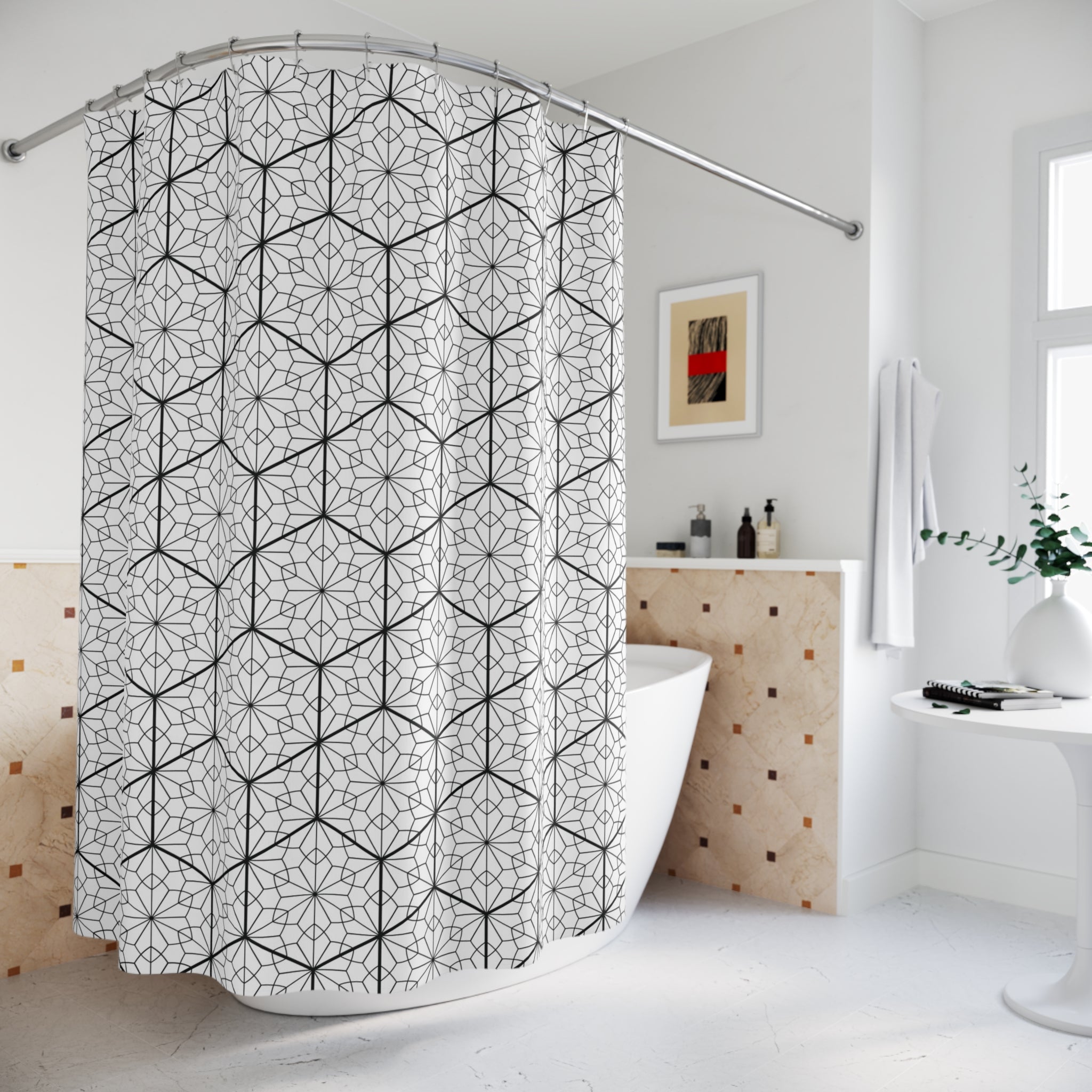 Art Deco Shower Curtain | Black White Geometric Bathroom Decor