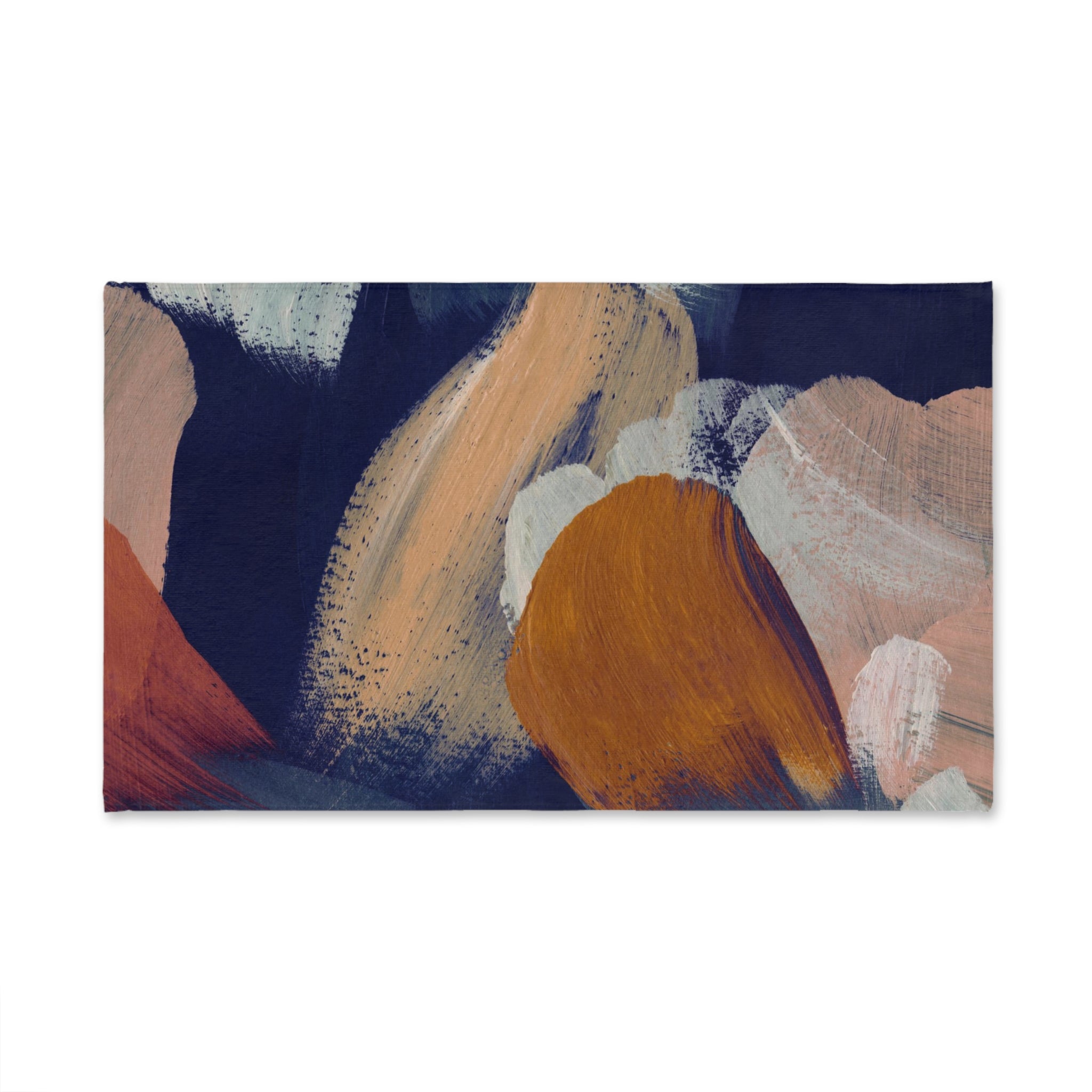 Abstract Kitchen, Bath Hand Towel | Navy Blue, Rust Beige Mat