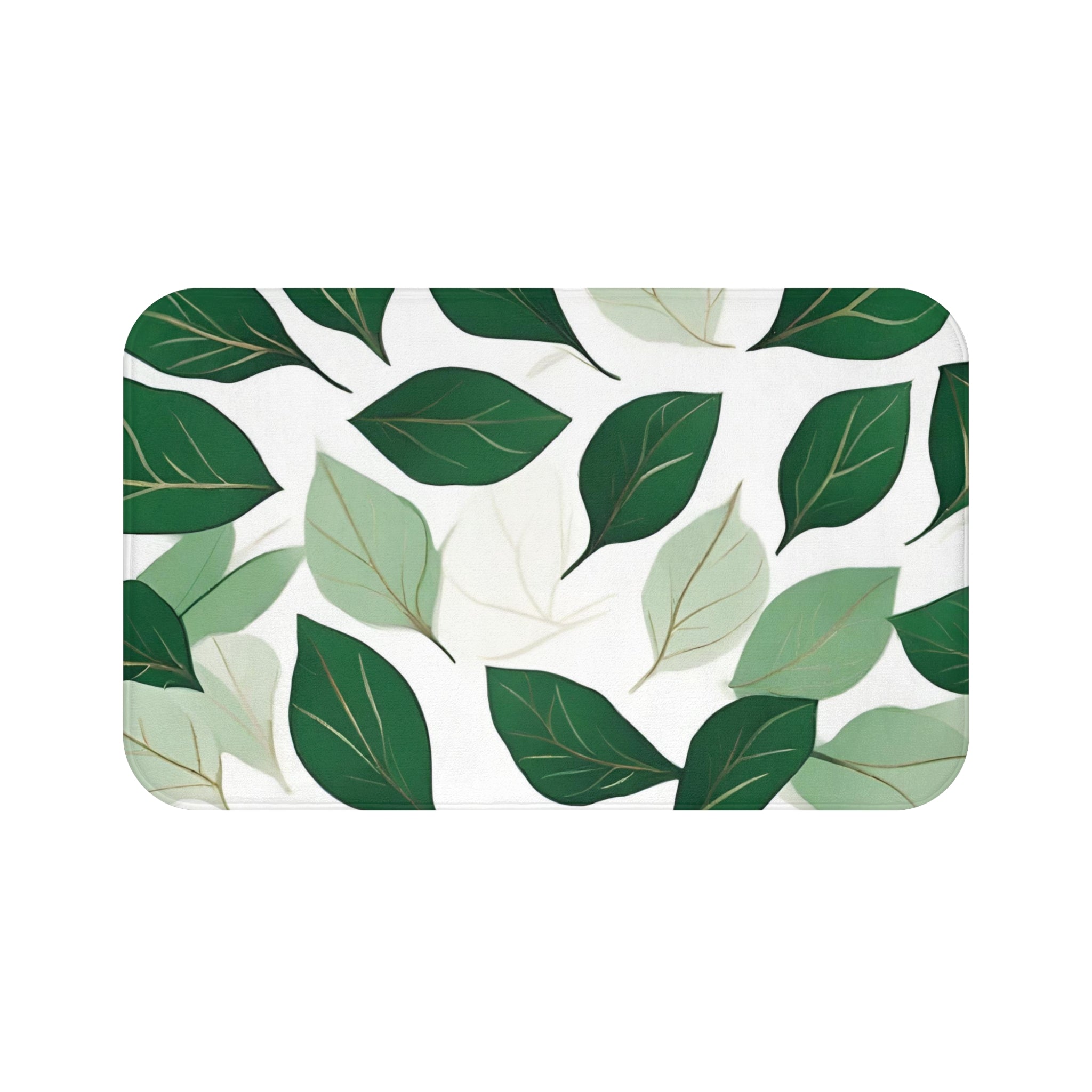 Floral Bath Mat | White, Emerald Sage Green leaves