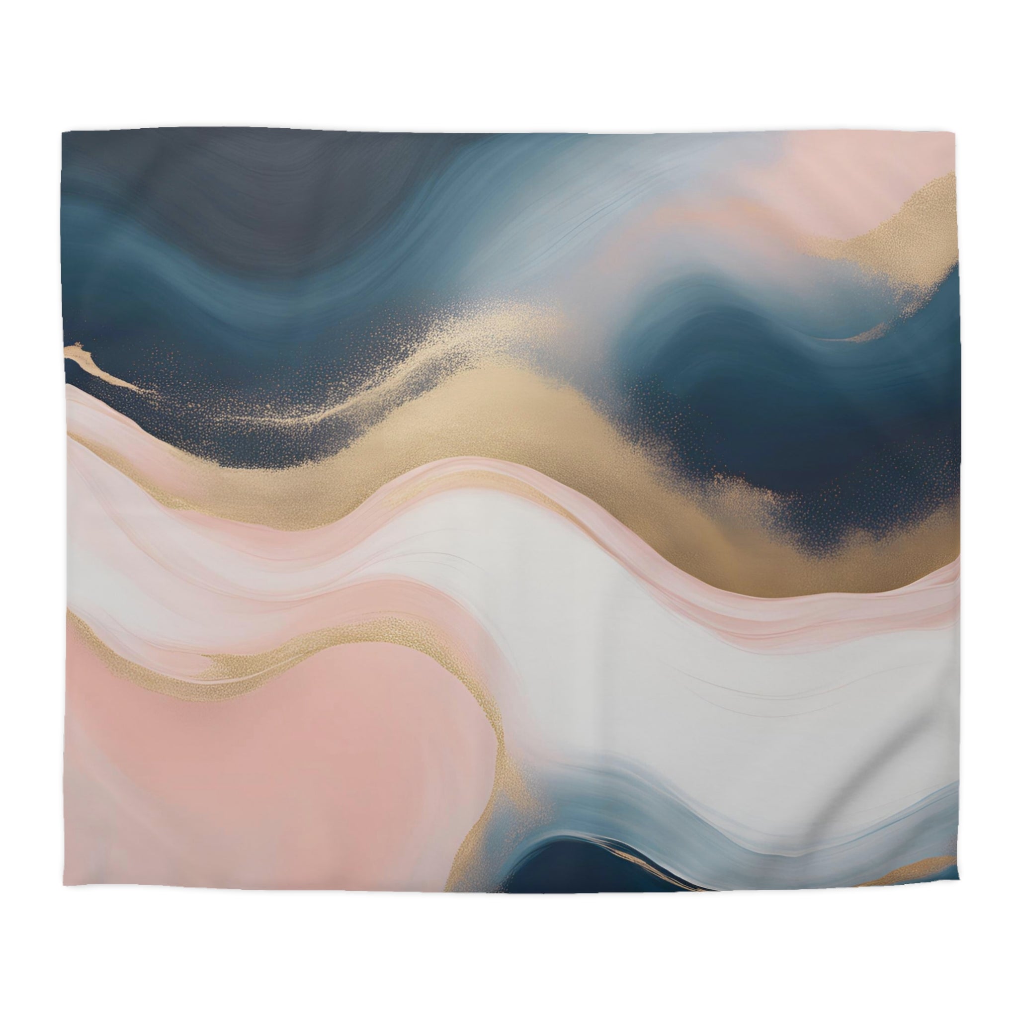 The image is an abstract painting with a mix of blue, pink, and white colors, creating a dynamic and visually striking composition.