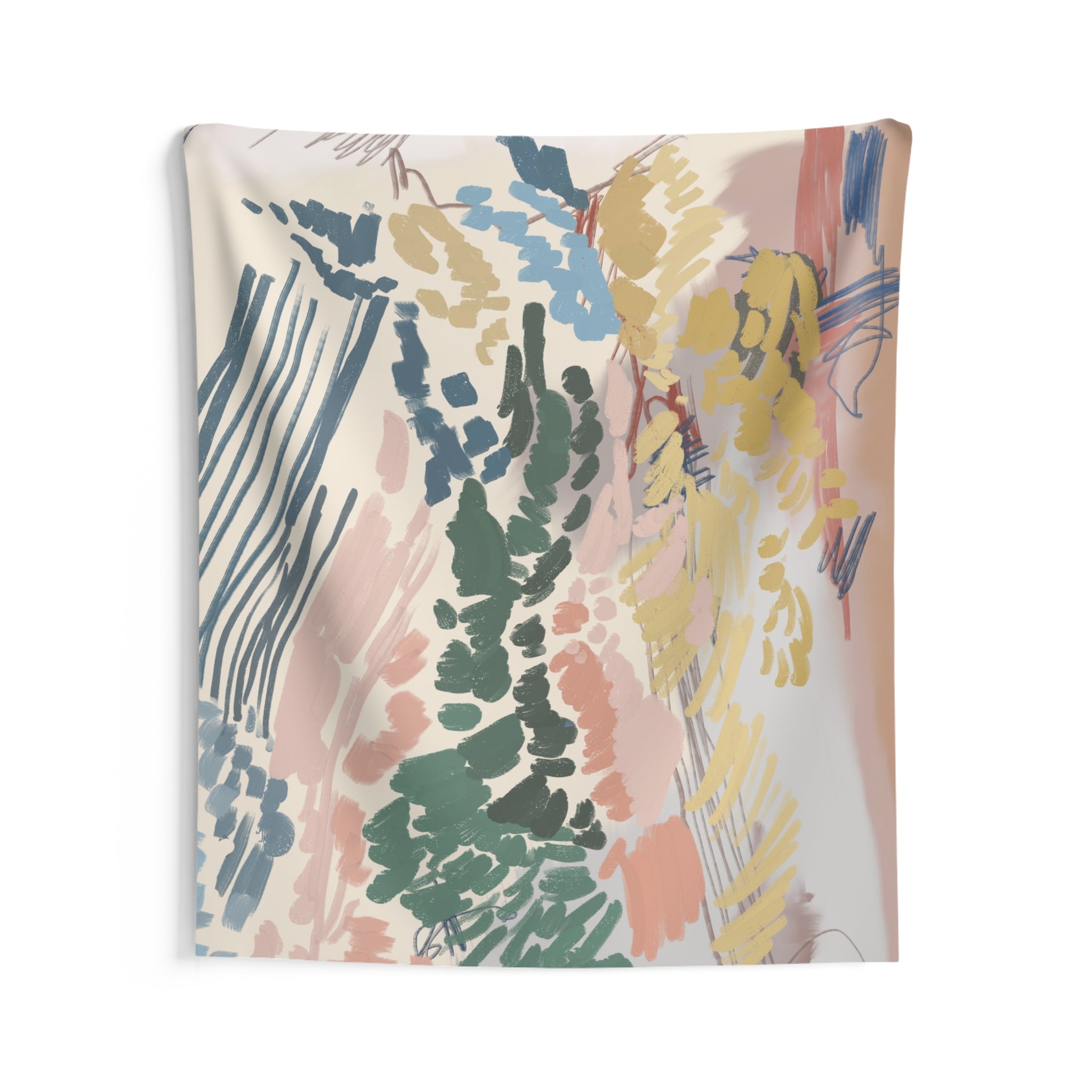 Abstract Wall Hanging Fabric Tapestry; Earthy Doodle Watercolor