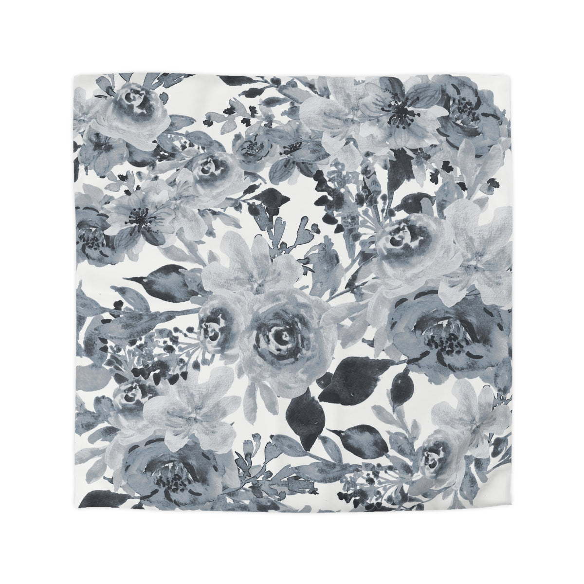 Dusty Grey Peony Duvet Cover | Slate Blue Watercolor Floral Bedding
