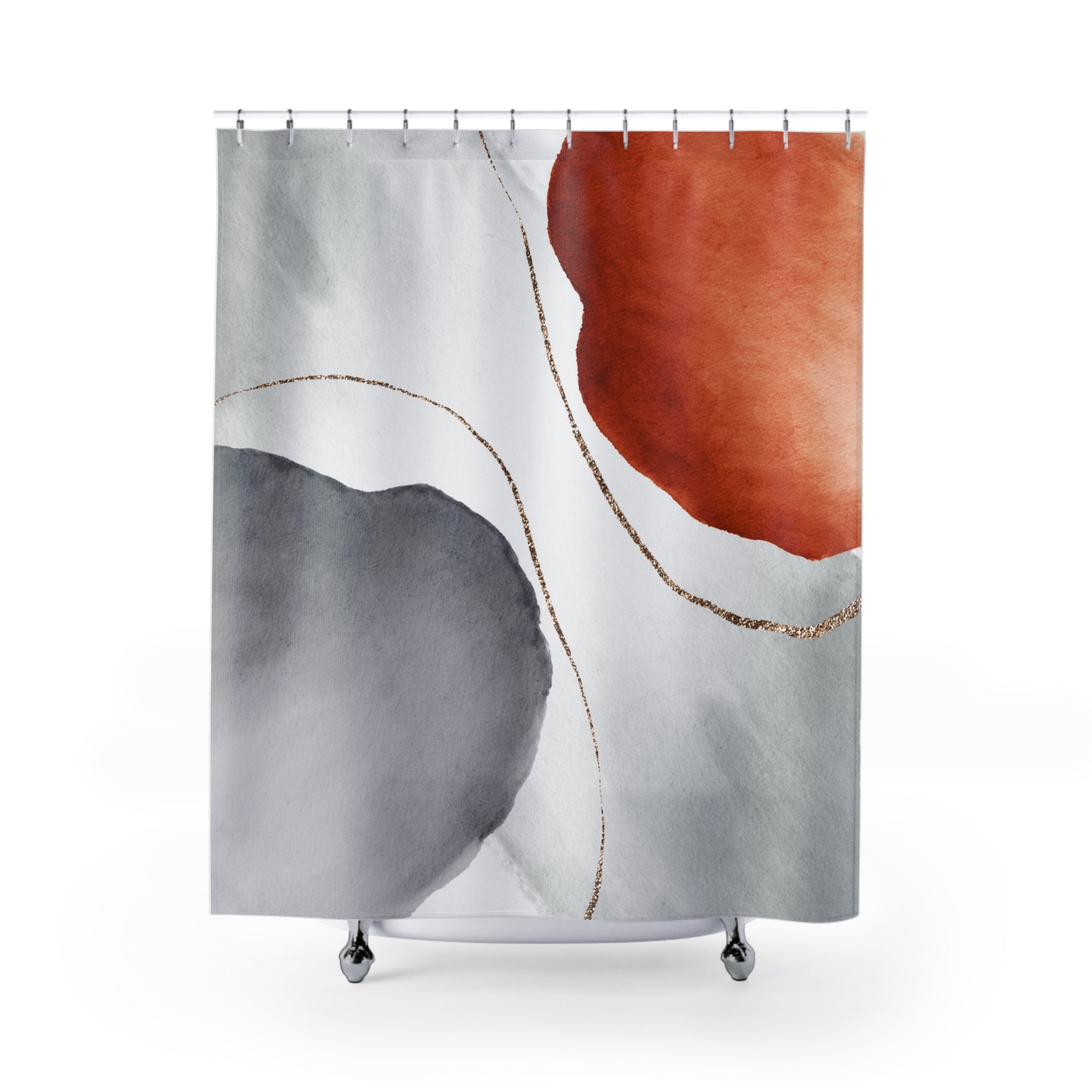 Boho Shower Curtain | Abstract Grey Burnt Orange