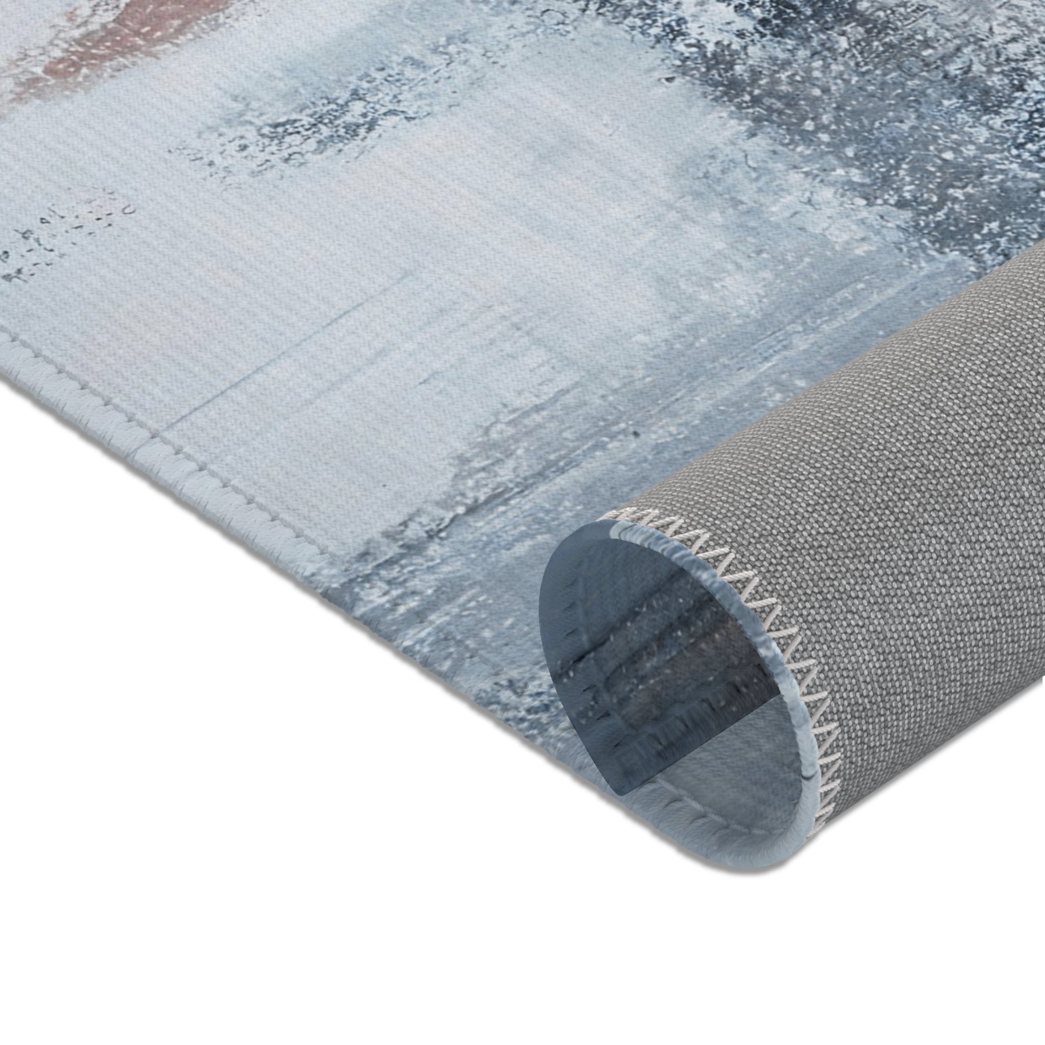 Modern Abstract Large Area Rug | Navy Denim Blue Watercolor Rug