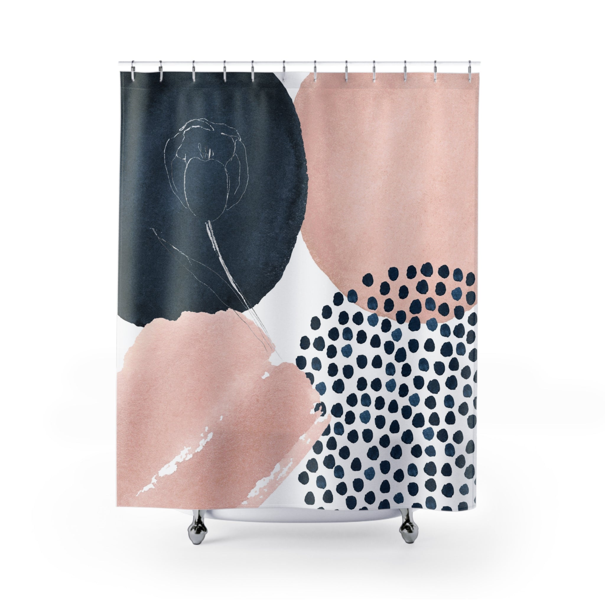 Abstract Shower Curtain | Blush Pink, Navy Blue Bathroom Decor
