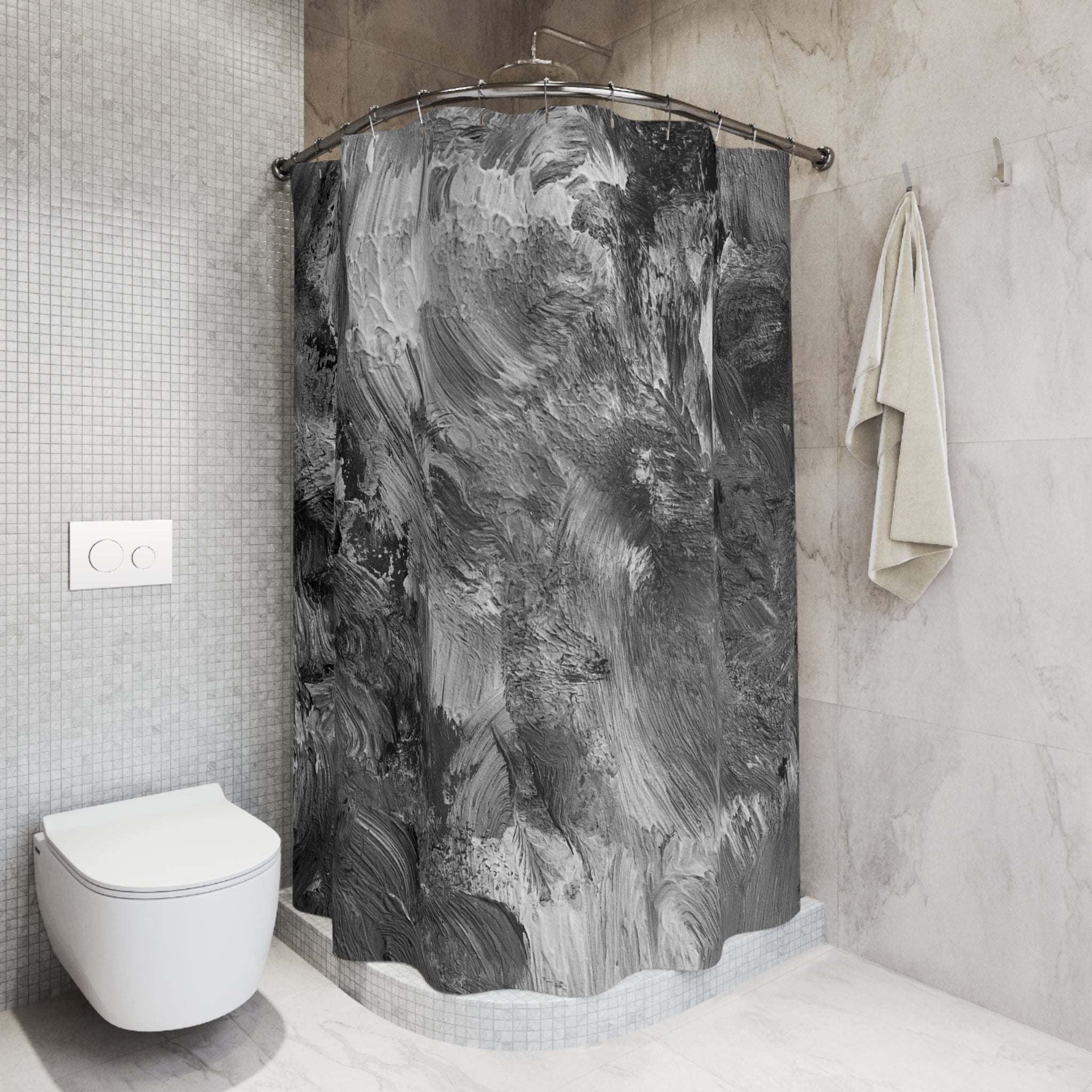 Boho Shower Curtain | Black Grey, White Acrylic Ombre