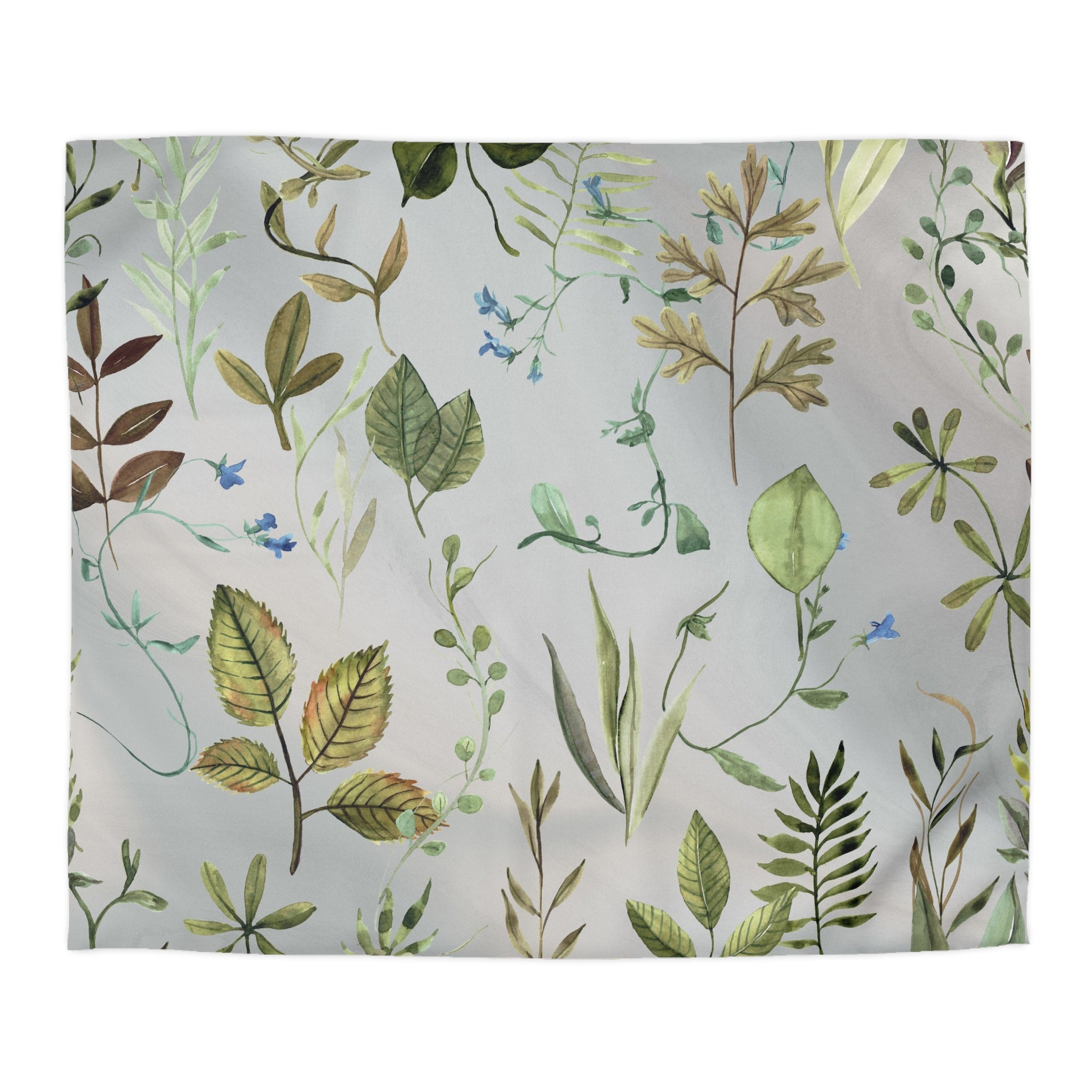The image is a collage of various green leaves and plants, including ferns, mosses, and other foliage, arranged in a visually appealing manner.