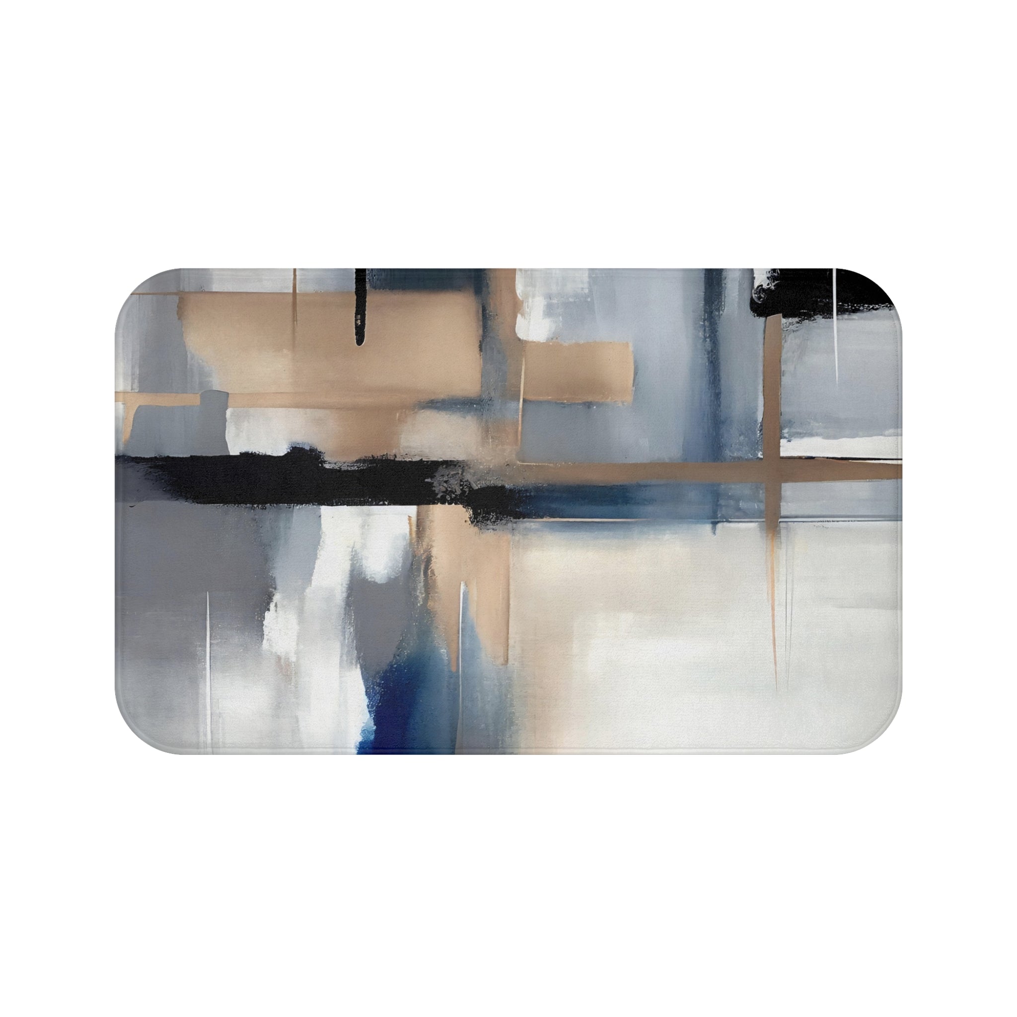 Abstract Bath Mat | Blue Beige White Black Ombre Kitchen Mat
