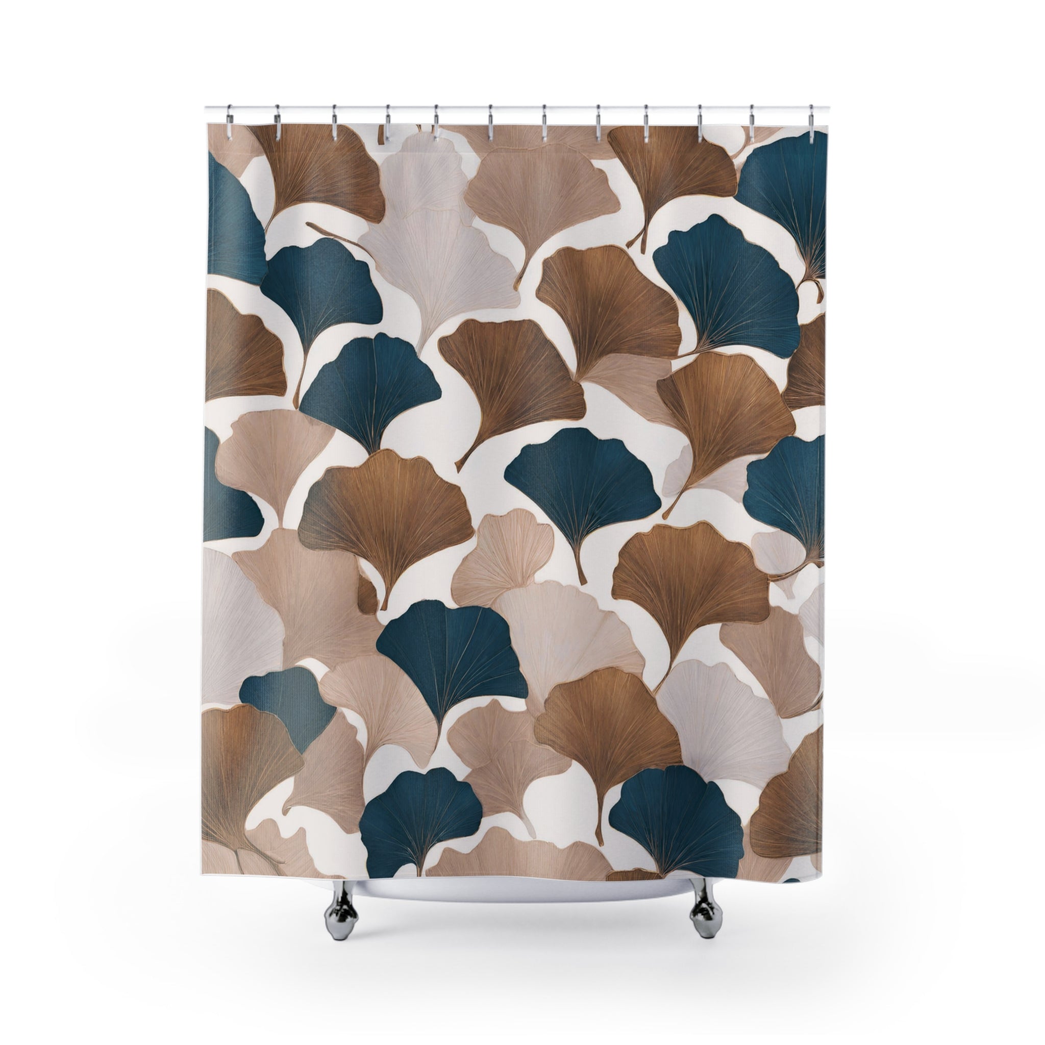 Ginko Floral Shower Curtain | Beige Navy Blue Bathroom
