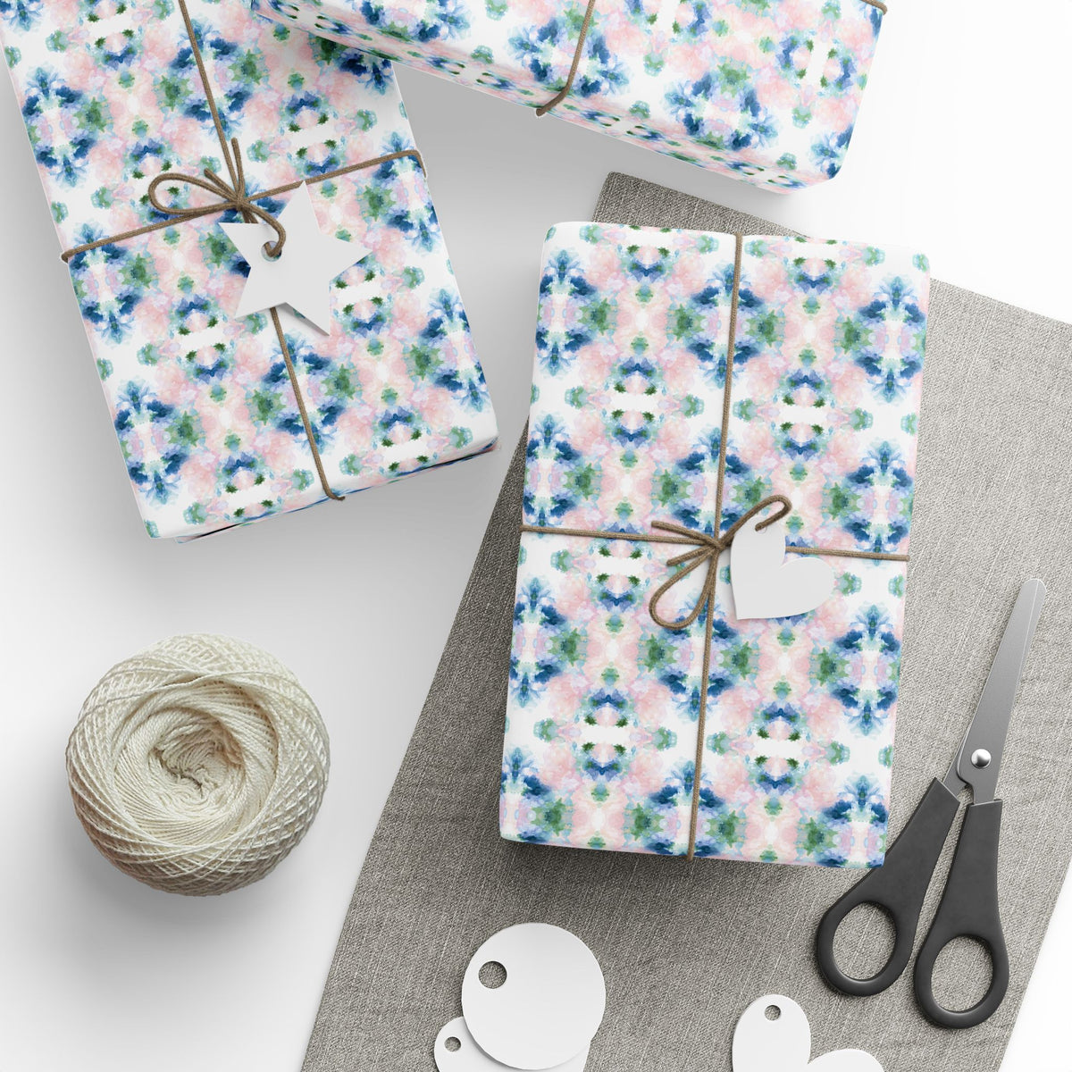 Blush Blue Green Watercolor Wrapping Paper, Mirrored Gift Wrap