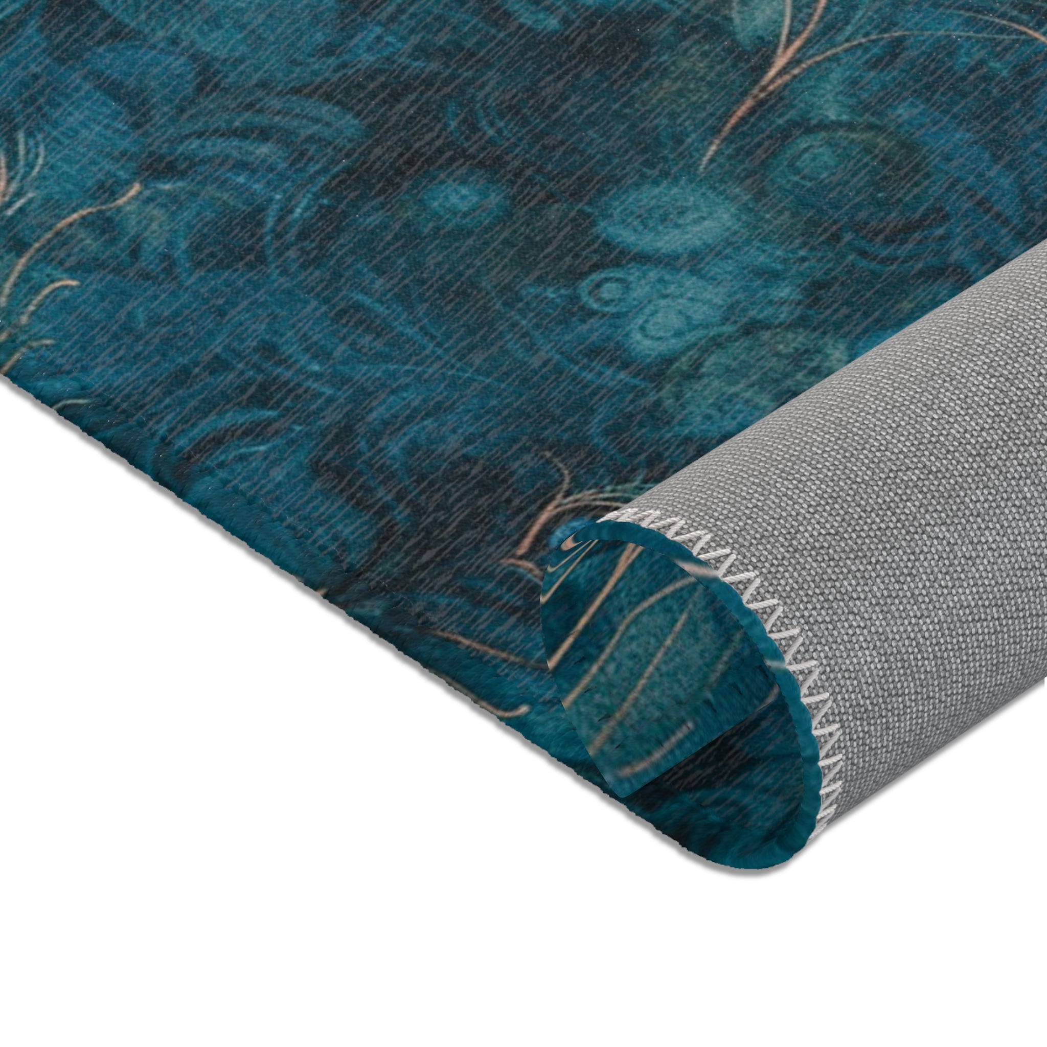 Abstract Area Rug | Peacock Feather, Blue Beige Watercolor