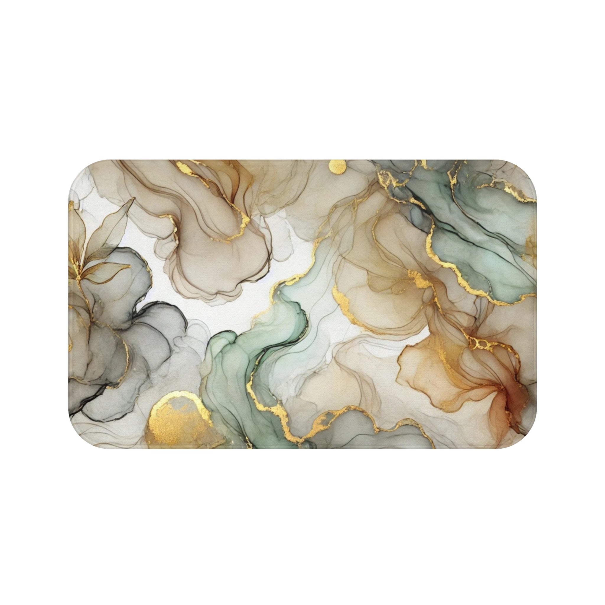 Abstract Bath Mat | Beige Green Watercolor Kitchen Mat